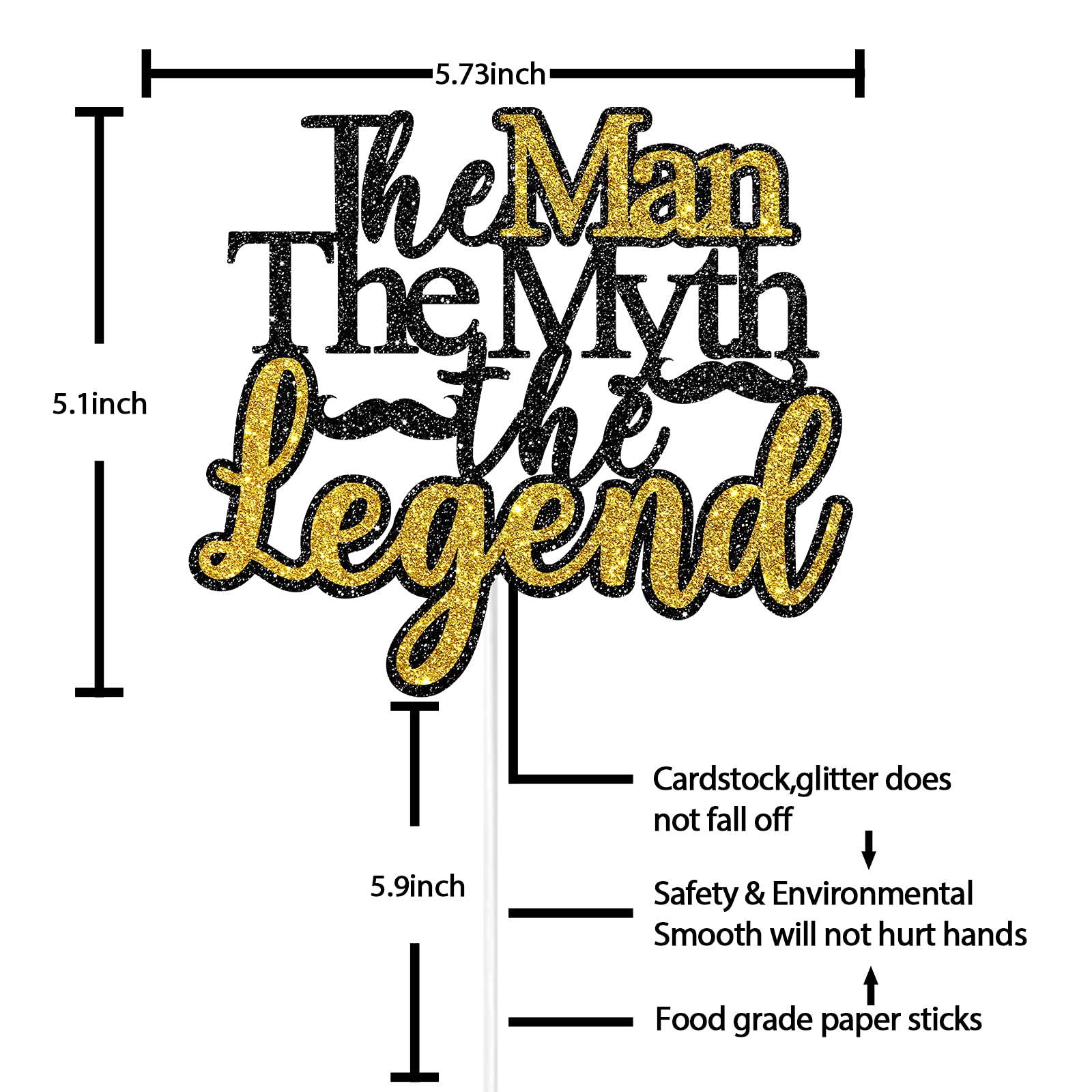The Man The Myth The Legend Cake Topper - Black Glitter Birthday Cake Decorations for Men, Dad, Husband | Perfect for Birthday Parties, Retirement Celebrations & Special Occasions