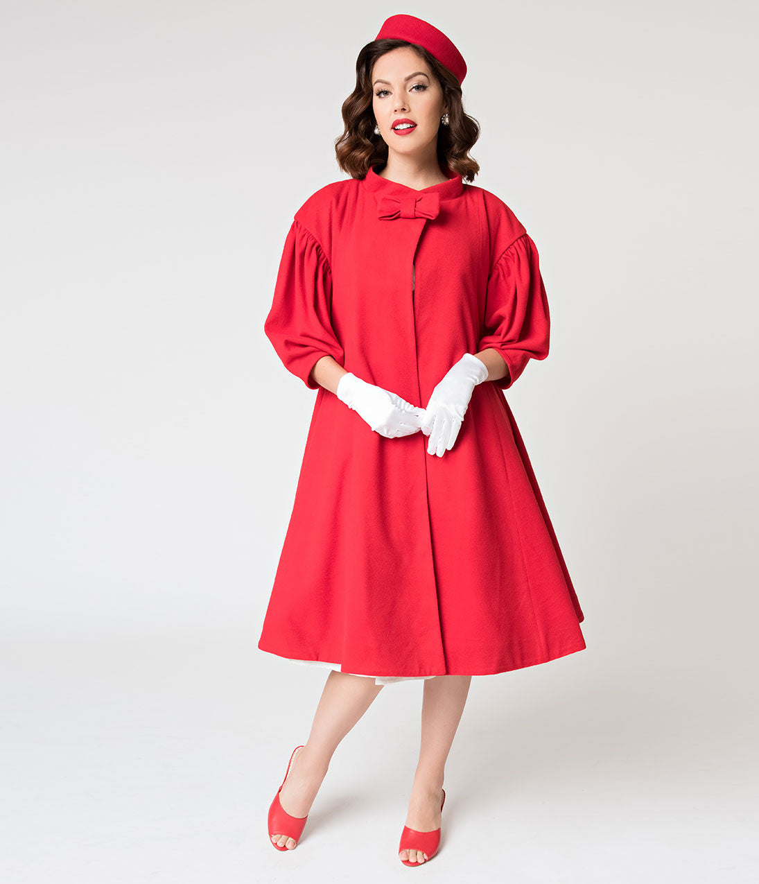 Vintage 1960s Style Red Flare Swing Coat - Barbie™ x Unique Vintage Collection | Retro Fashion Outerwear for Women, Parties & Special Occasions