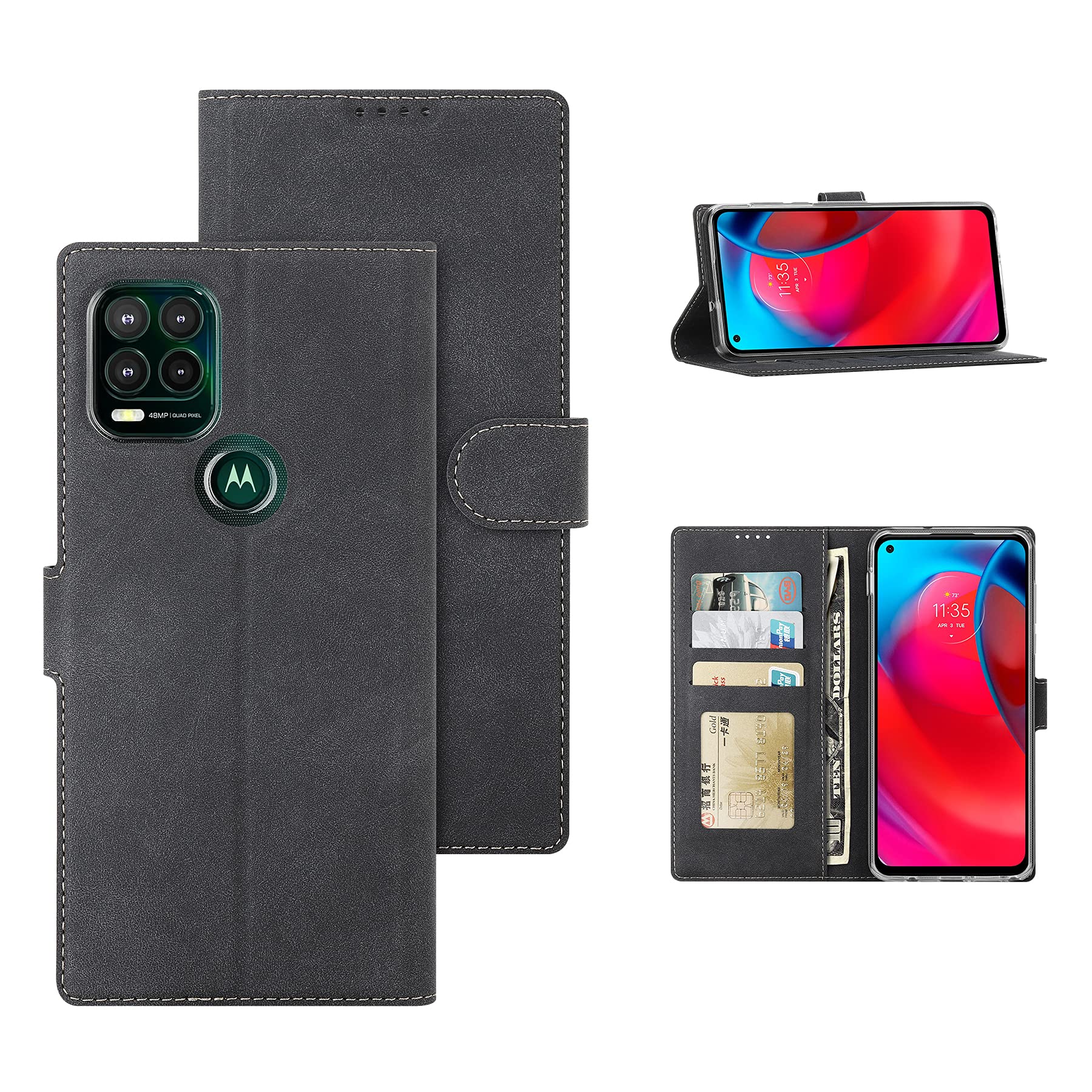 Moto G Stylus 5G Wallet Case 2021 - PU Leather Flip Folio Cover with Card Slots & Magnetic Closure | Shockproof Stand Case for Motorola G Stylus 5G (Not Compatible with 4G Model) - Black | Perfect for Work, Travel & Everyday Protection