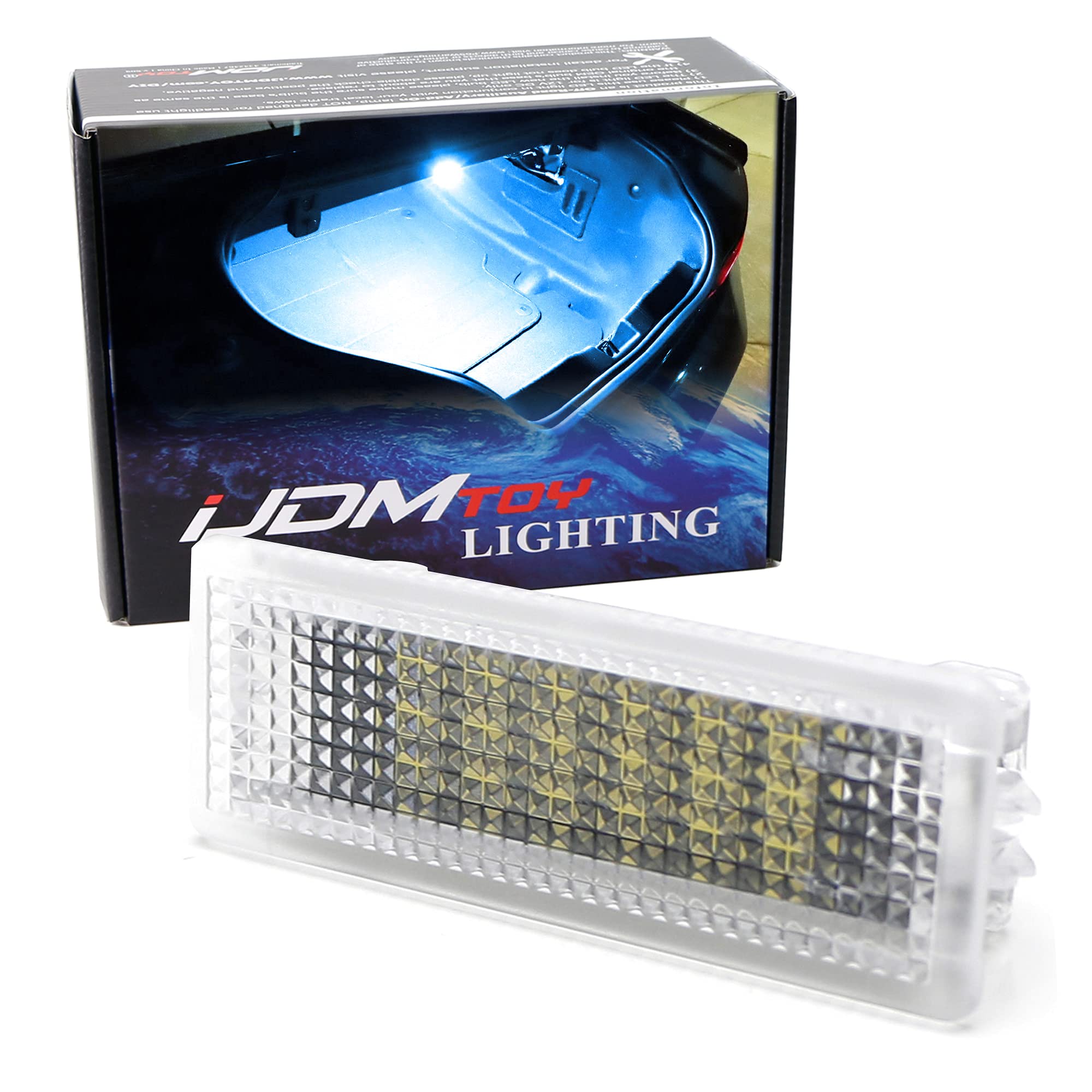 iJDMTOY Ice Blue Full LED Cargo Light Assembly for Ford Mustang Fusion Escape Focus - 18 SMD LED Trunk Lamp Replacement (Fits OEM LED/Incandescent) - Perfect for Nighttime Loading & Car Organization