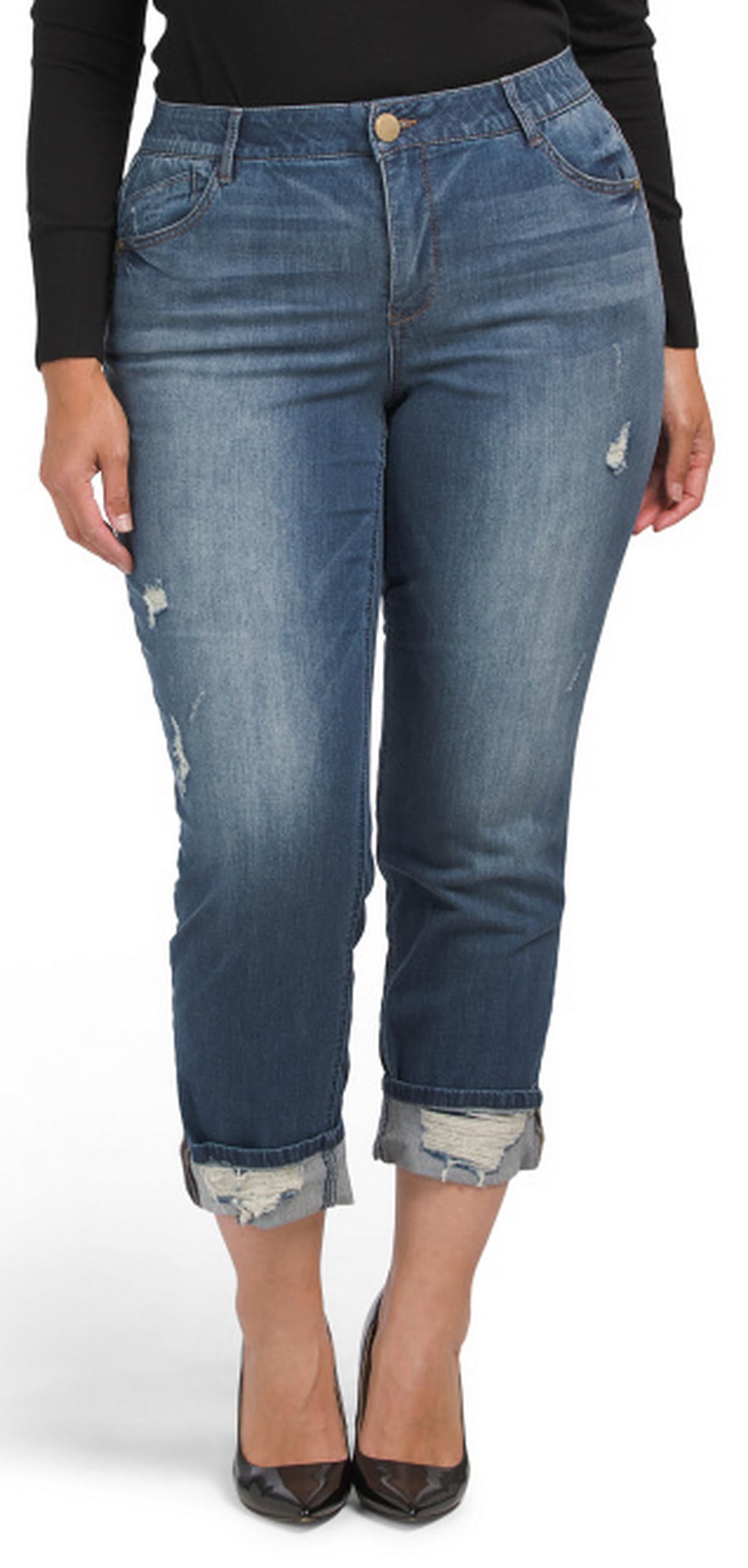 Democracy Ab Solution® High Rise Distressed Boyfriend Jeans for Women – Vintage Mid Blue Denim, Plus Size 18 – Perfect for Casual Outfits & Everyday Wear