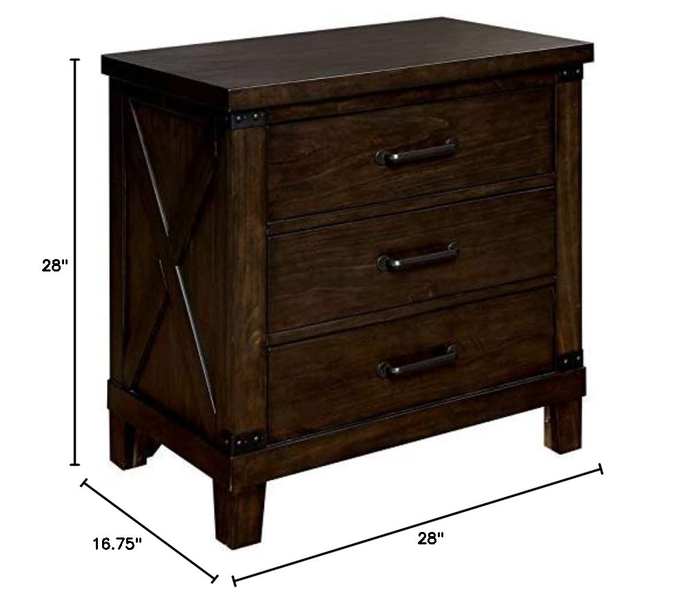 BOWERY HILL 3-Drawer Walnut Wood Nightstand - Modern Transitional Bedside Table for Bedroom, Living Room & Guest Room