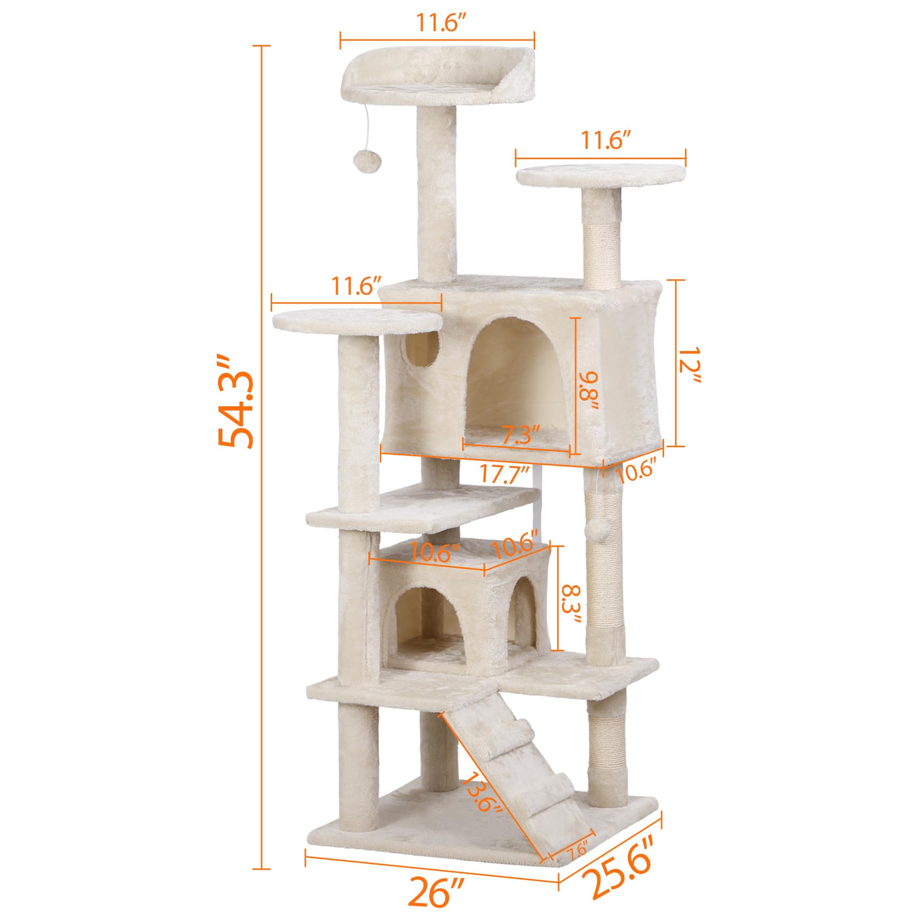 Premium 55-Inch Cat Tree with Sisal Scratching Posts & 2 Cozy Plush Condos - Durable Cat Furniture for Kittens & Adult Cats - Perfect for Indoor Play, Climbing & Relaxation in Home or Apartment