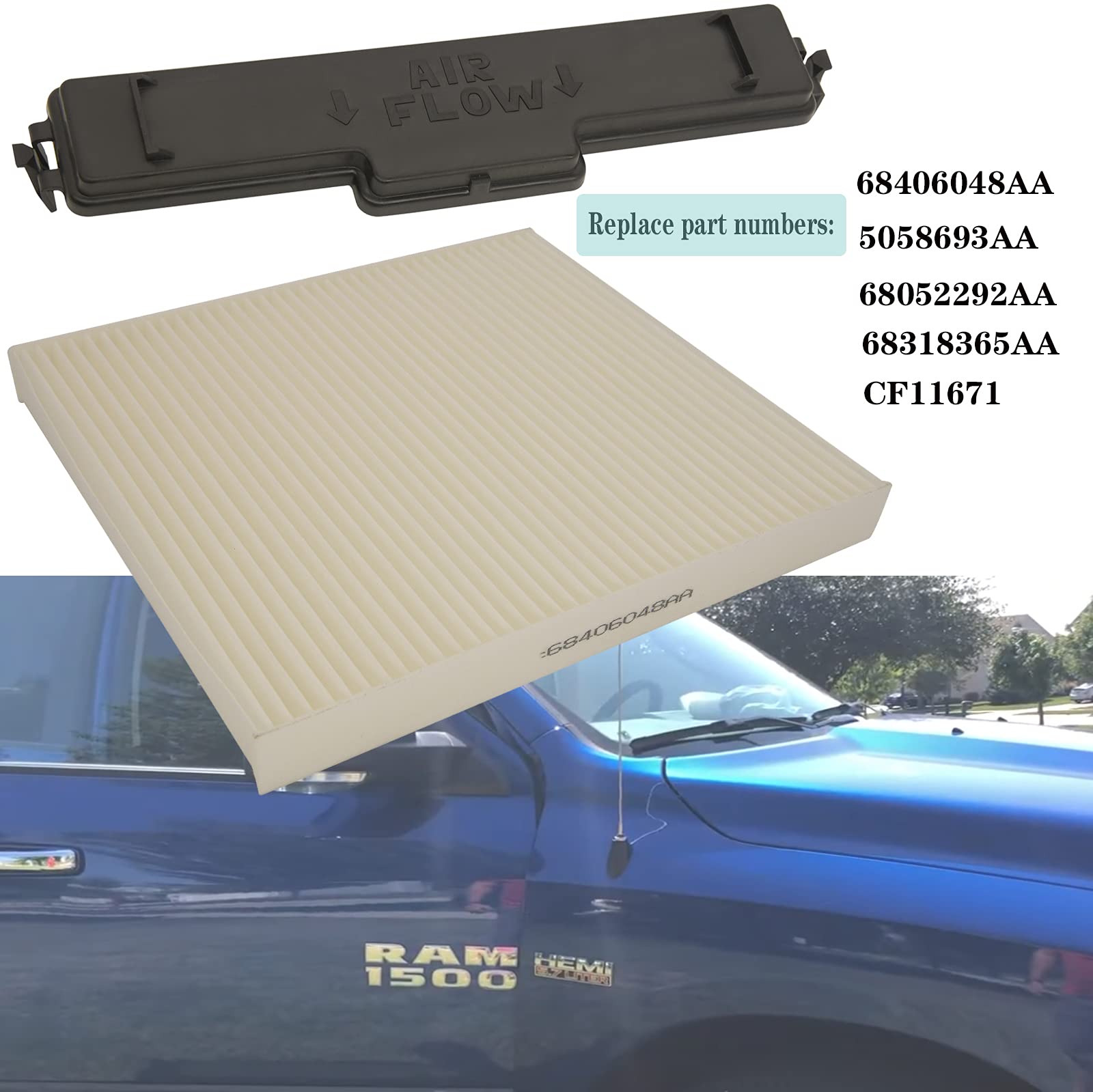 BOOTOP PIN Cabin Air Filter Kit 68406048AA 68318365AA 68052292AA Compatible with Dodge Ram 1500 2500 3500 - Replace 5058693AA Kit | Improves Air Quality & HVAC Performance for Cleaner Cabin Air