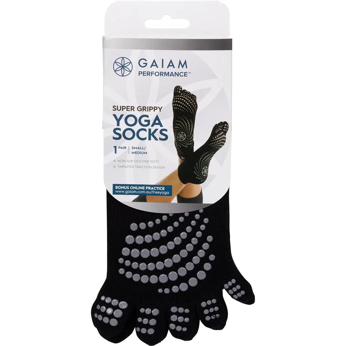GAIAM Non-Slip Yoga Socks for Women - Small/Medium Size - Anti-Skid Workout Socks for Pilates, Barre & Home Exercise - Perfect for Yoga Studios and Fitness Classes