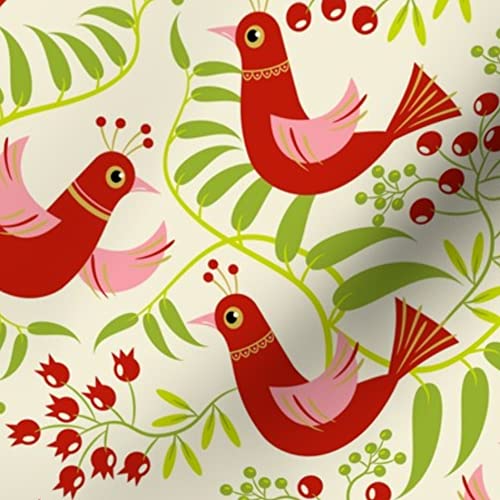 Birds Berries Blooms Holiday Christmas Printed Minky Fabric Fat Quarter - Soft Plush Fabric for Sewing Baby Blankets, Quilts, and DIY Projects - Perfect for Holiday Decor, Home Decor, and Gift Making