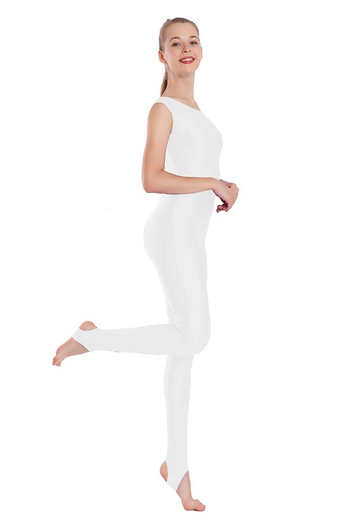 Women's Plus Size Tank Unitard with Stirrup - One Piece Dance Jumpsuit for Ballet, Yoga & Gymnastics - White (Medium)