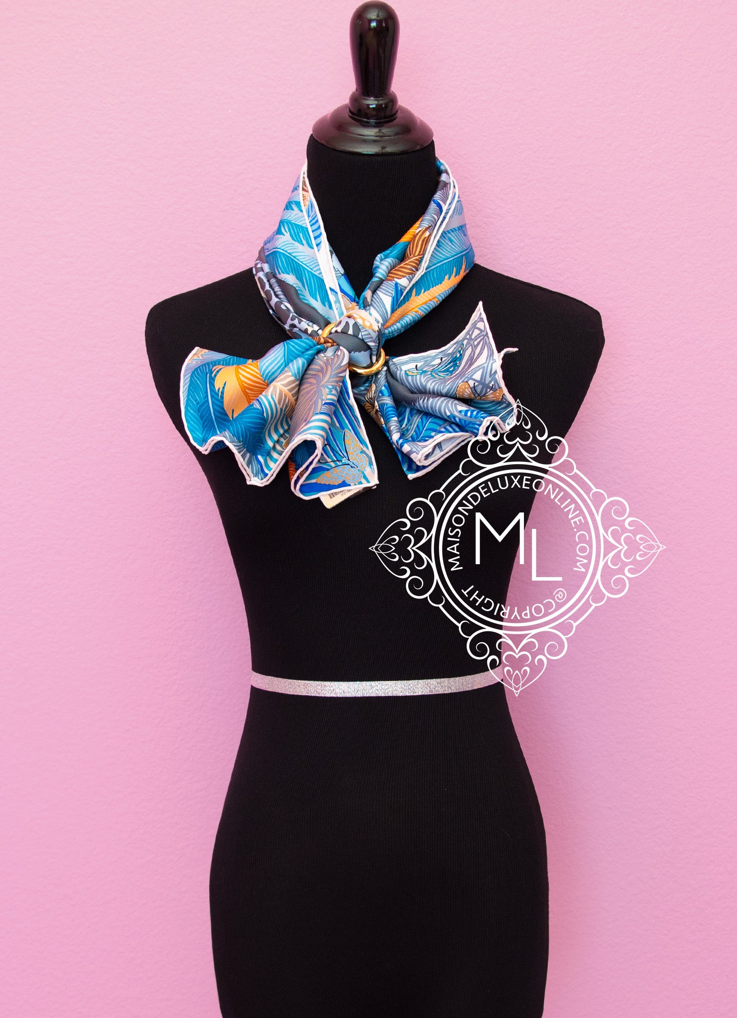 Hermes Blue Twill Silk Scarf 90cm - Jaguar & Quetzal Design | Luxury Fashion Accessory for Women, Gift for Her | Perfect for Parties, Weddings & Special Occasions