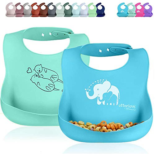 2 Bib Pack -- Blue Elephants & Green Otters