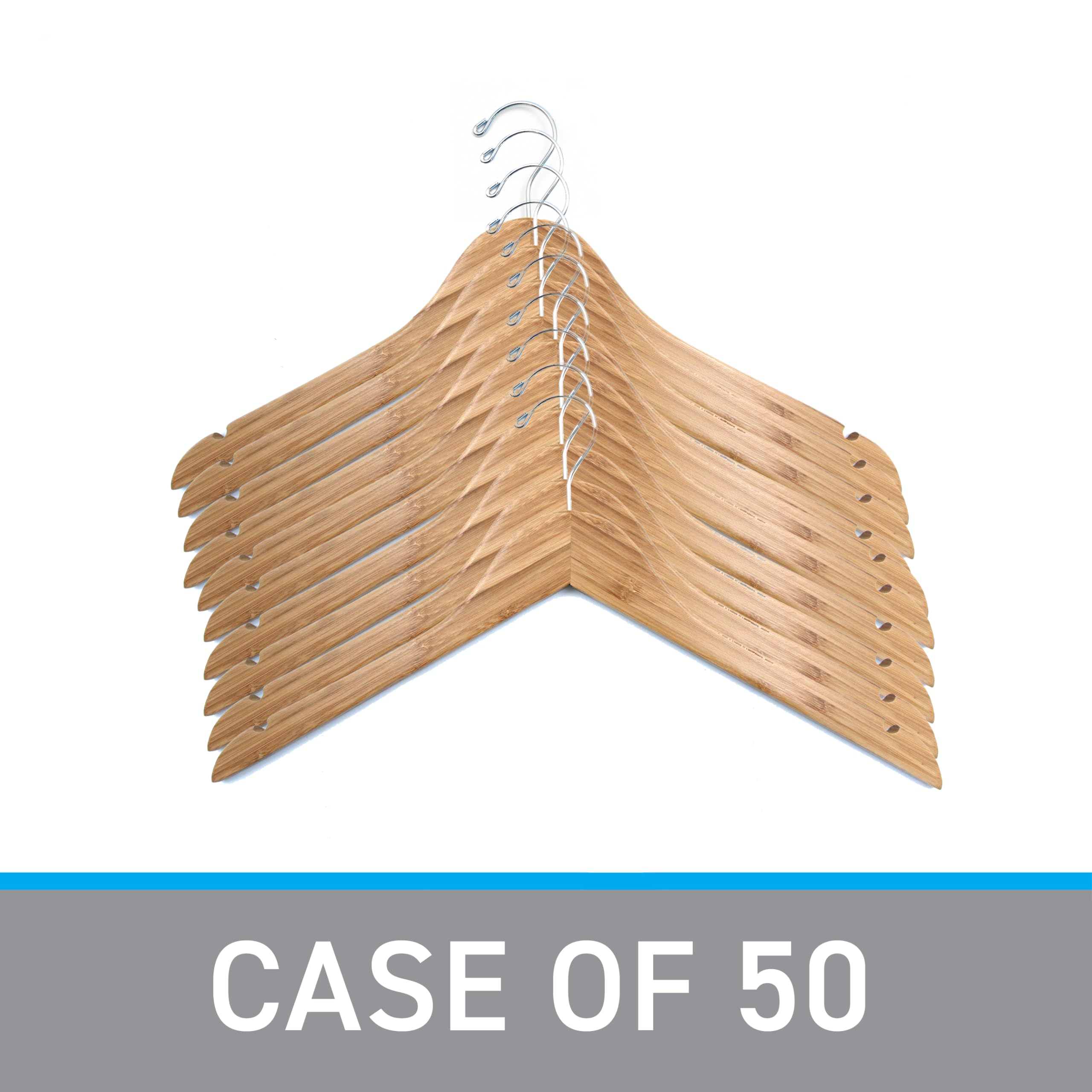 SSWBasics 17 Inch Bamboo Clothes Hangers - Pack of 50 - Space Saving Non-Slip Garment Hangers for Closet Organization, Wardrobe Storage & Travel Use