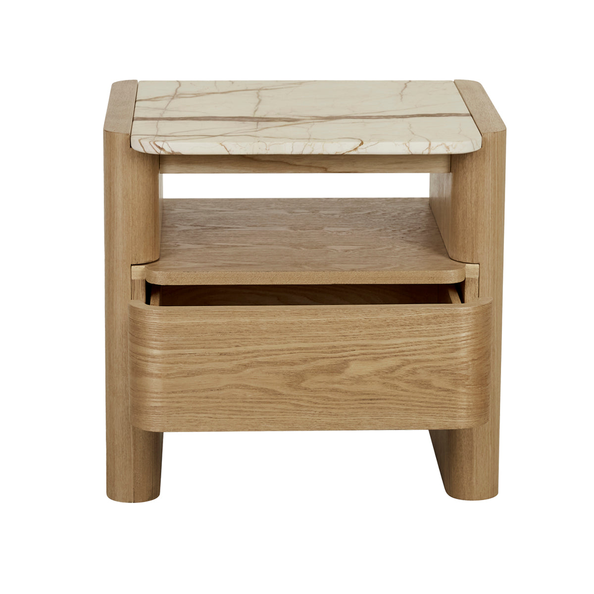Floyd Marble Bedside Table - Modern Minimalist Nightstand with Marble Top & Wooden Legs - Perfect for Bedroom, Living Room, or Office Use