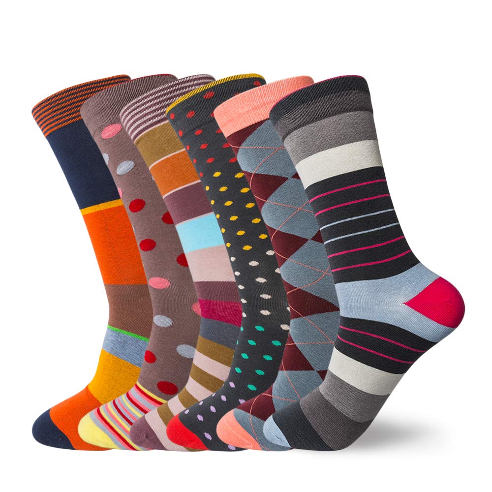 HHX YONLEE Men's Dress Crew Socks - 5/6/10 Pairs Argyle Cotton Casual Socks for Men, Colorful Novelty Happy Fun Socks, Size 10-13 - Perfect for Office, Business, Party & Everyday Wear