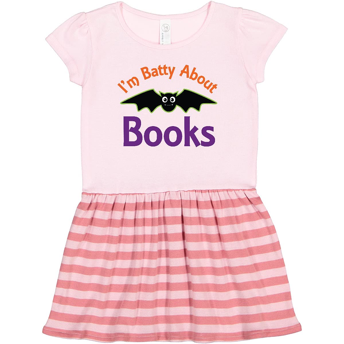 Inktastic Batty About Books Toddler Dress - Cute Bat Print Cotton Dress for Baby Girls - Perfect for Storytime, Library Visits & Halloween Costumes