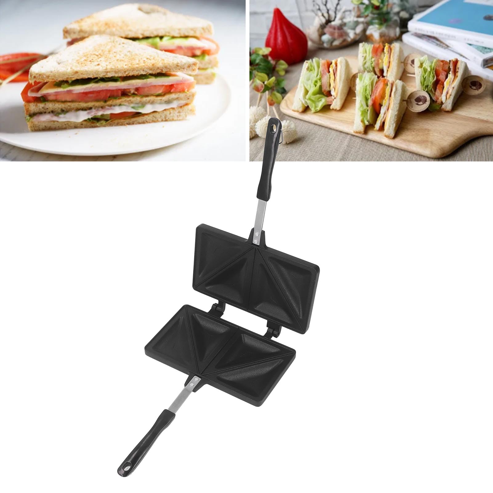 Fockety Hot Sandwich Maker - Double Sided Panini Press Grill with Even Heating Aluminum Alloy Plates, Lightweight Portable for Sandwiches, Paninis, Grilled Cheese, Frying Eggs & Baking Bread - Perfect for Home, Office & Camping (Black)