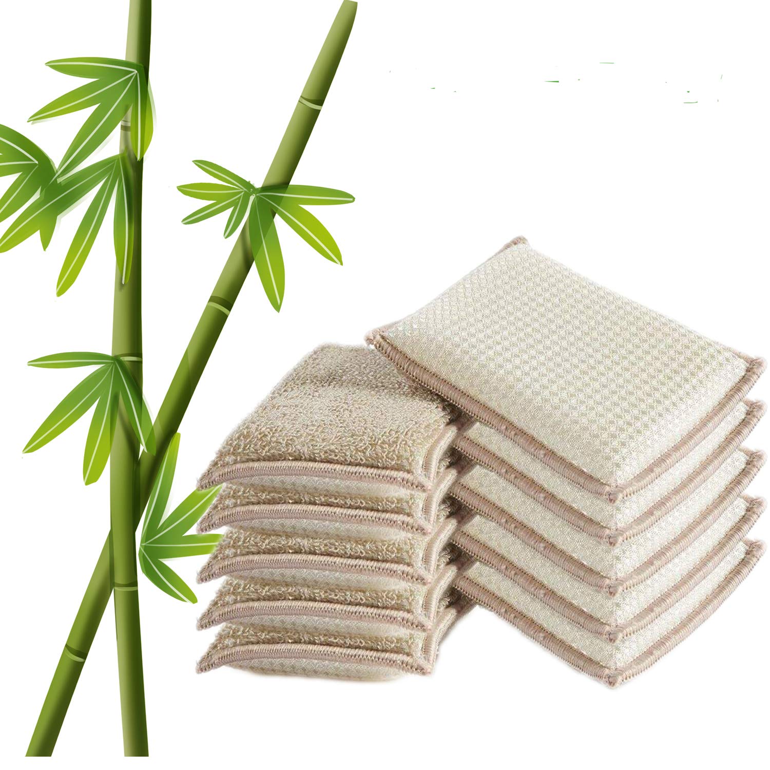 Eco-Friendly Natural Bamboo Sponges for Kitchen Cleaning - Super Absorbent, Reusable & Biodegradable Dish Sponges (10-Pack) - Perfect for Washing Dishes, Pots, Pans & Countertops