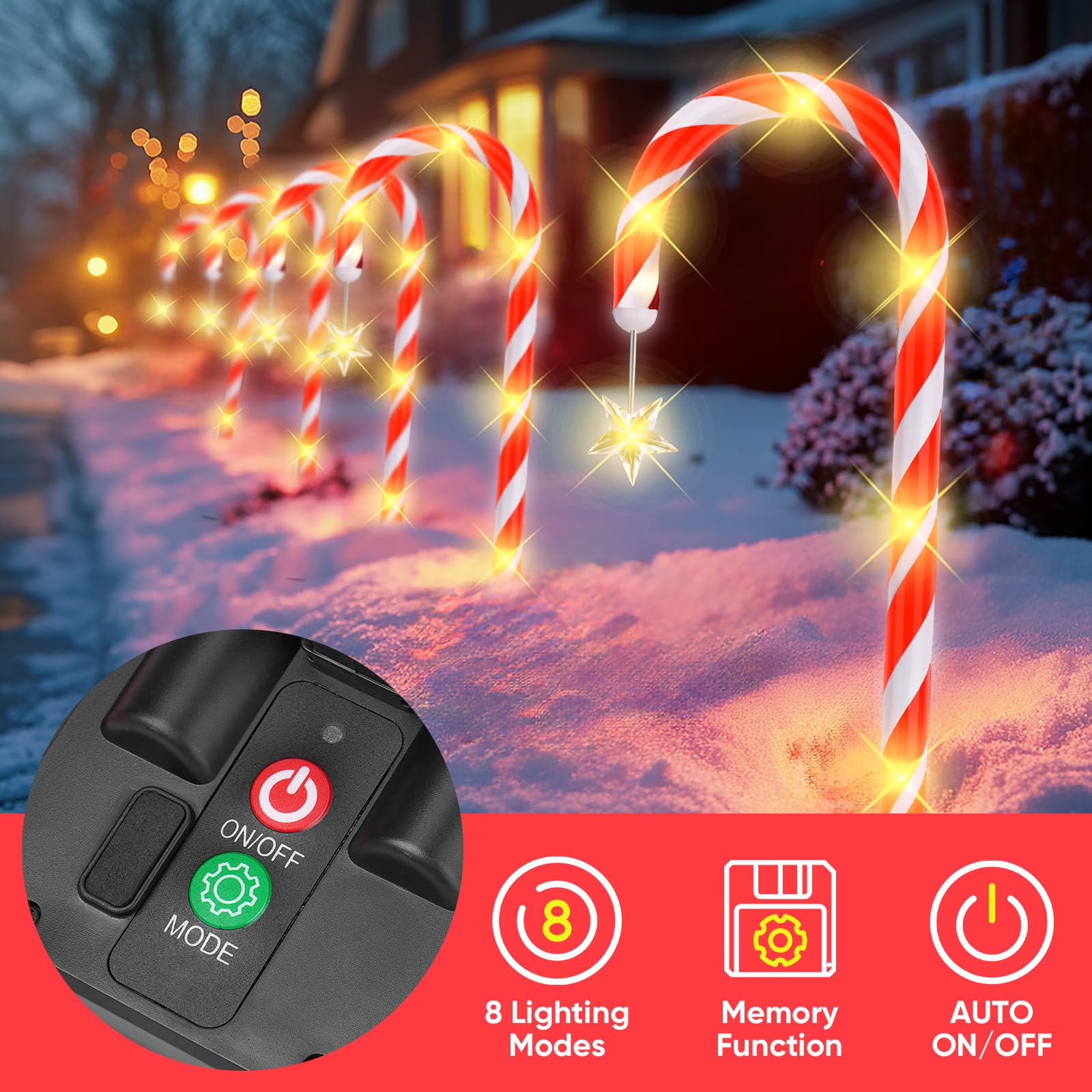 24 Pack Solar Christmas Lights Outdoor Waterproof - 12 Solar Candy Cane Pathway Lights Set of 2 - Durable Solar Christmas Decorations for Yard, Garden, Walkway, Driveway & Holiday Outdoor Decor