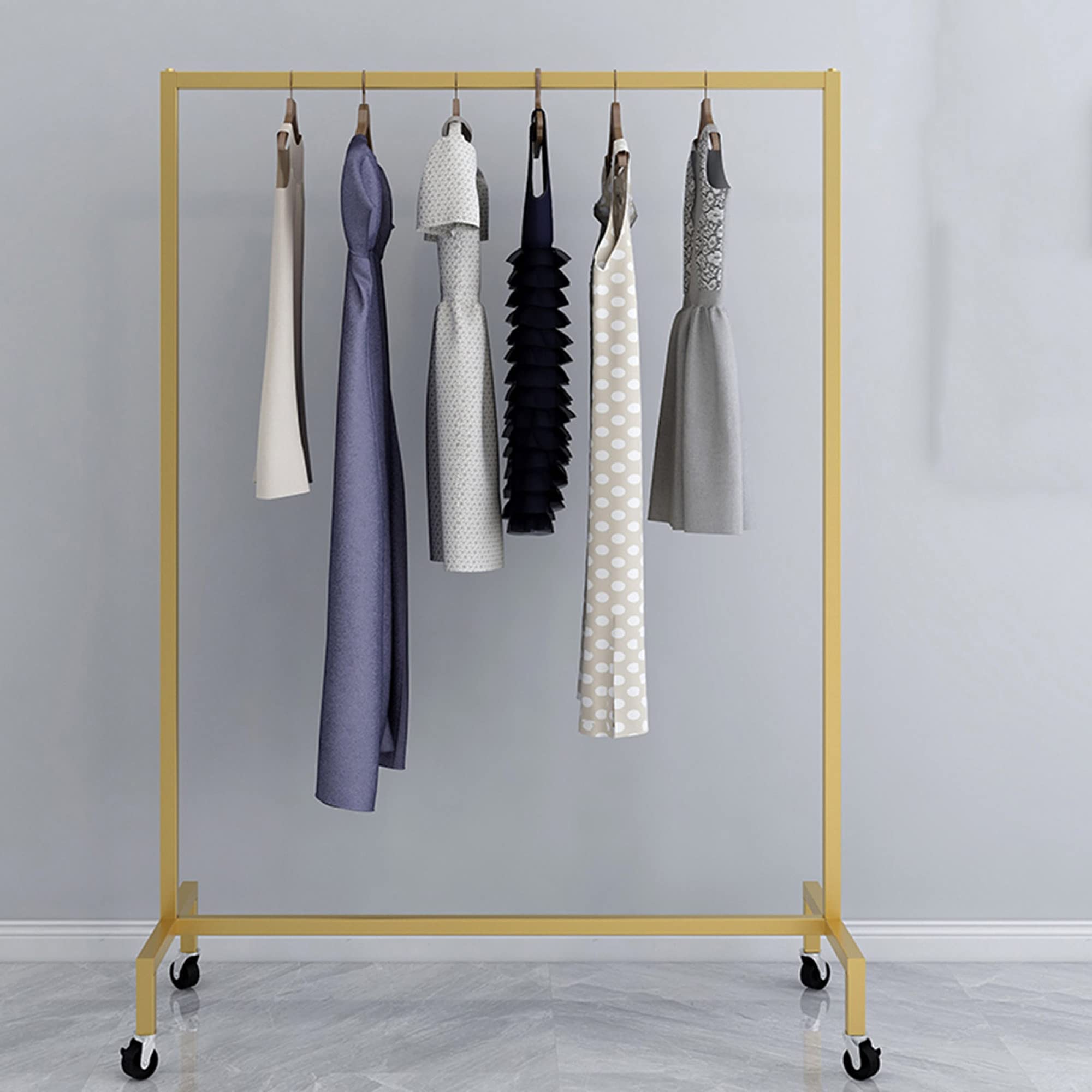 Heavy Duty Rolling Garment Rack with Wheels - Industrial Pipe Clothing Display Stand, Adjustable Floor to Ceiling Garment Organizer (80x40x155cm, Gold) - Perfect for Retail Stores, Boutiques, Closet Organization & Commercial Use