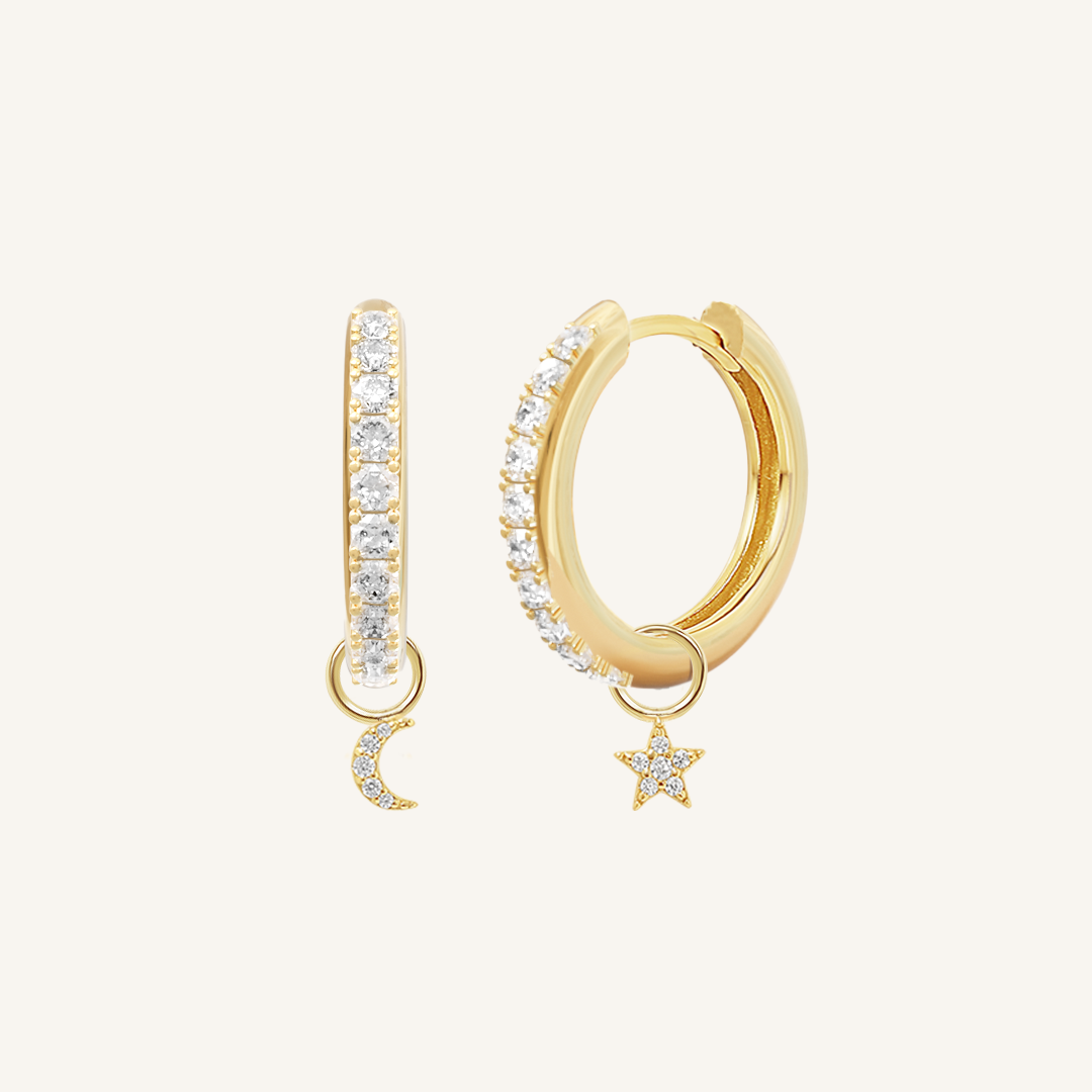 Astro Star Moon Crystal Hoop Earrings for Women - Elegant Celestial Jewelry for Party, Wedding & Everyday Wear