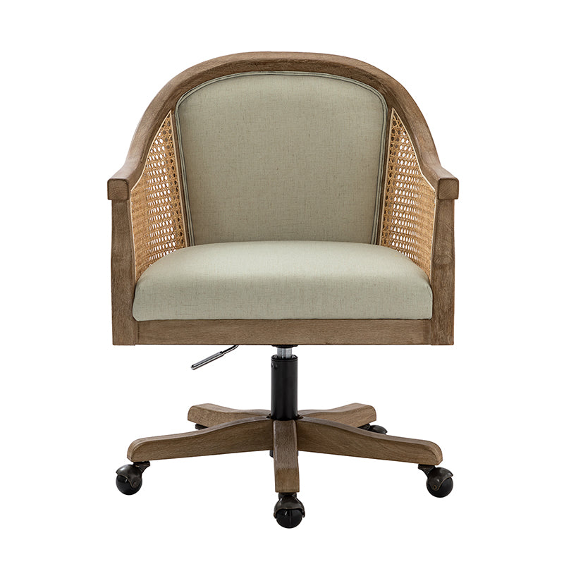 Audrey Task Accent Chair with Rattan Arms - Modern Home Office Chair for Small Spaces, Comfortable Writing Desk Chair with Woven Rattan Backrest - Perfect for Study Rooms, Living Rooms & Cozy Corners