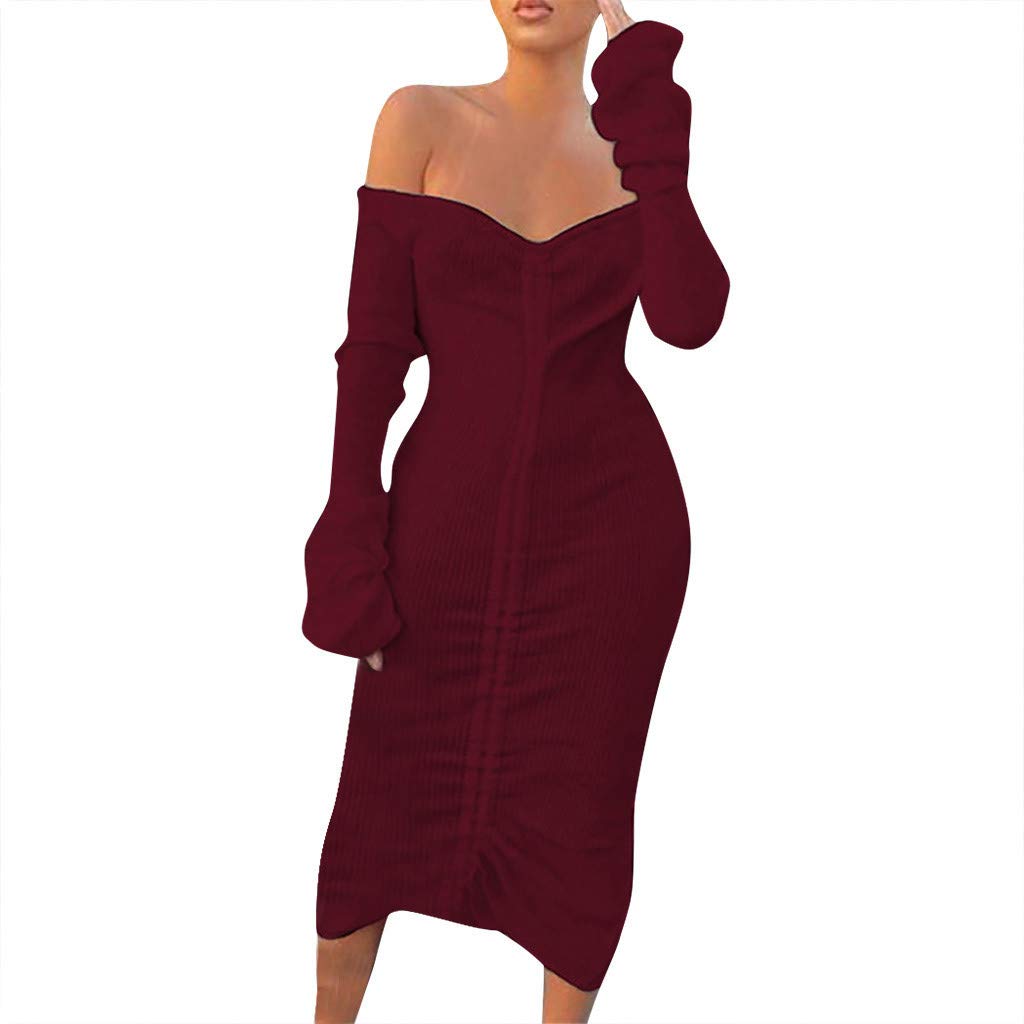 Women's Hemlock Maxi Dress - Off Shoulder Bandage Long Sleeve Sexy Bodycon Dress with Drawstring & Irregular Hem | Perfect for Date Night, Cocktail Parties & Special Occasions