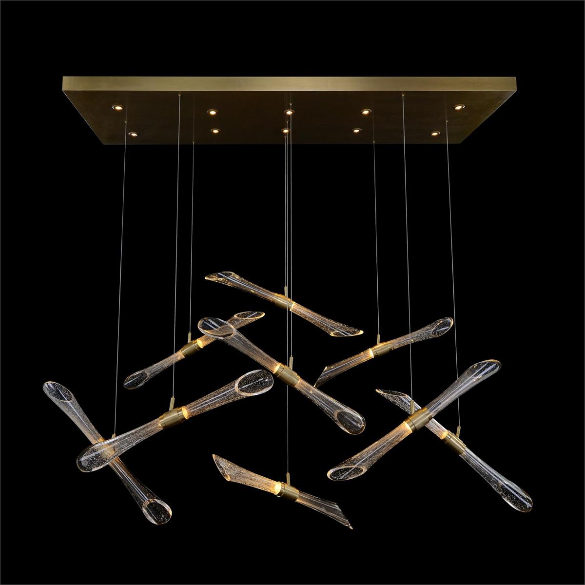 Amaryllis Fluted and Seeded Glass Tubes Horizontal Chandelier - Elegant Vintage Lighting Fixture for Dining Room, Living Room, and Bedroom Decor