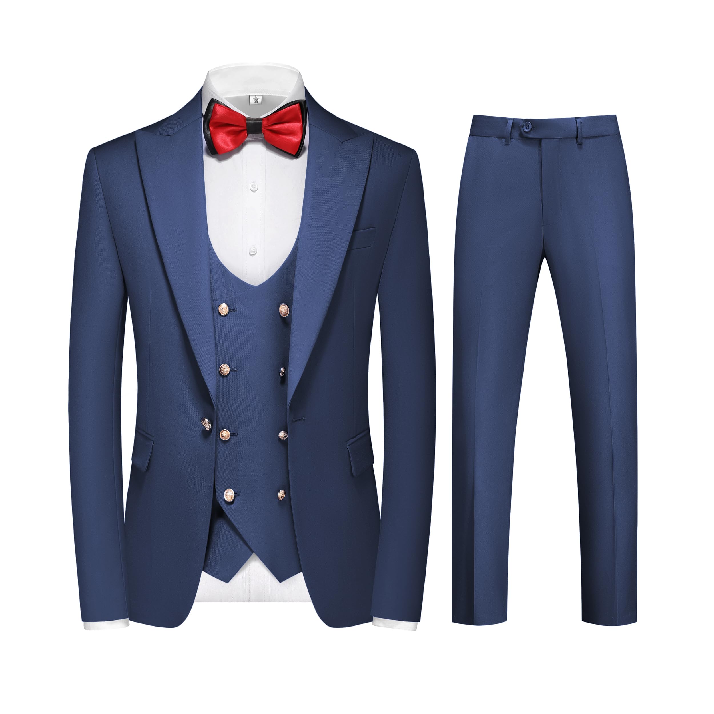 Premium Men's 3-Piece Slim Fit Tuxedo Suit Set with Gold Buttons - Formal Blazer, Vest & Pants for Wedding, Prom, Gala & Business Events | Elegant Evening Wear for Special Occasions