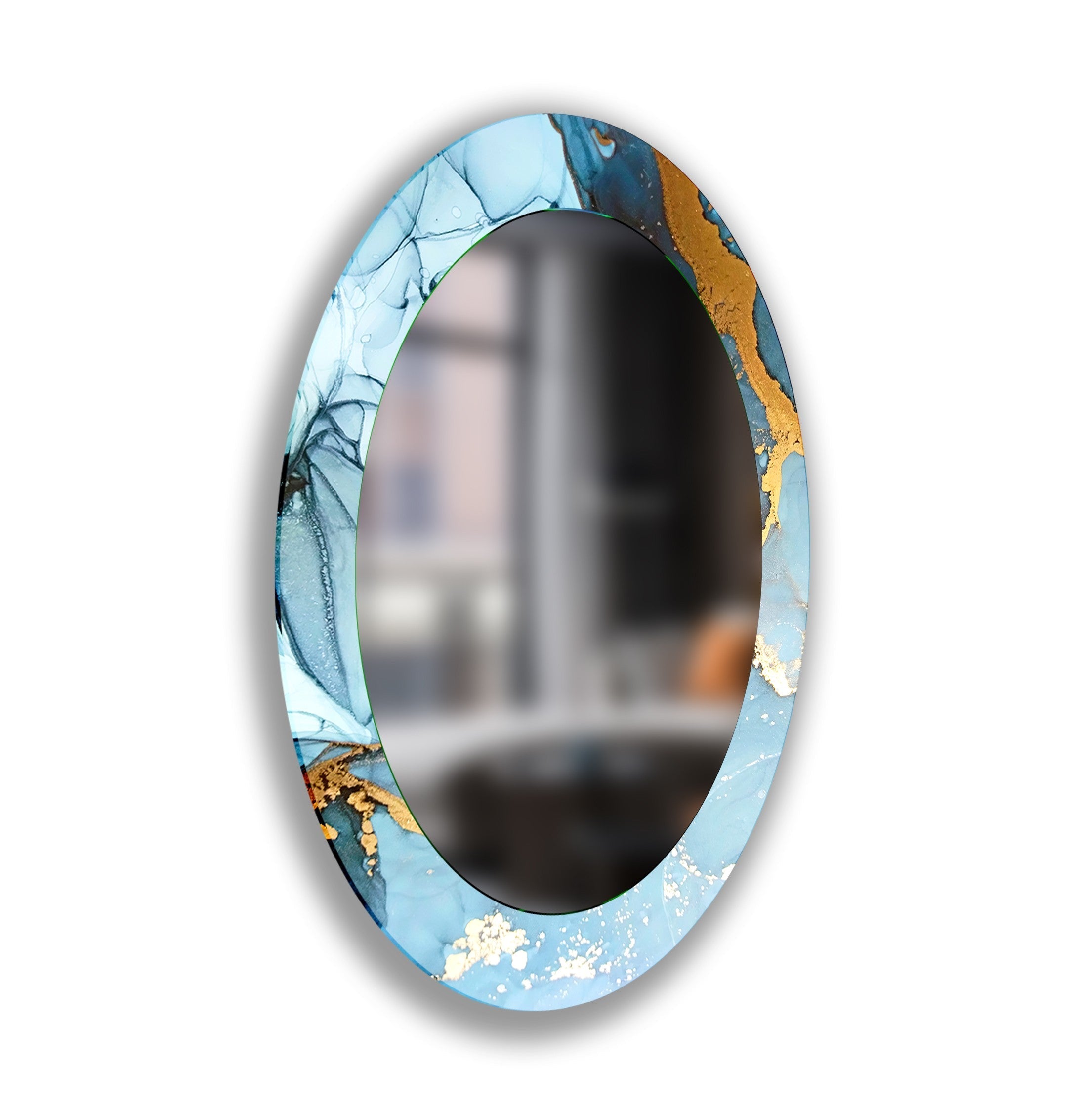 Stylish Blue Oval Wall Mirror - Elegant Home Decor for Living Room, Bedroom & Bathroom - Perfect for Vanity, Entryway & Interior Design
