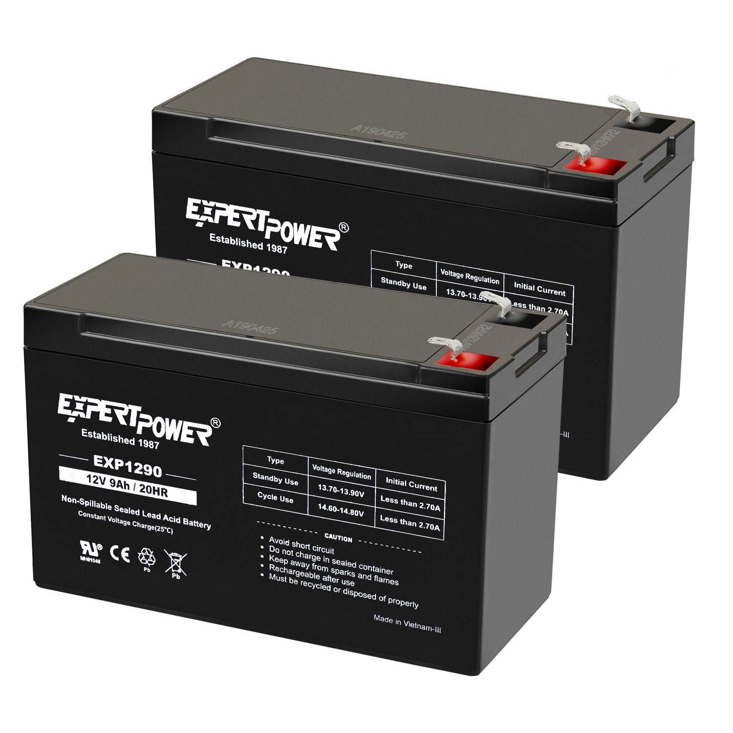 ExpertPower 12V 9AH Rechargeable SLA Battery - 2 Pack for APC UPS BX1300LCD & Back-UPS NS 1250 - Reliable Computer Backup Power Supply for Home Office, Emergency Power Outages & Electronics Protection