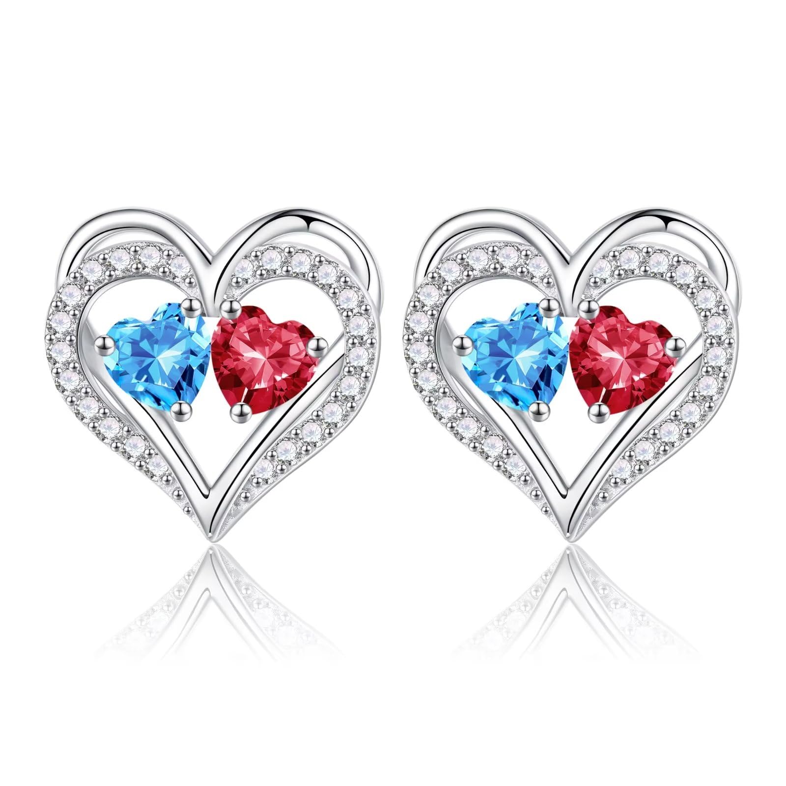 925 Sterling Silver Birthstone Heart Earrings for Women - Elegant Anniversary, Birthday Gifts for Wife, Girlfriend, Mom | Perfect for Valentine's Day, Mother's Day & Special Occasions