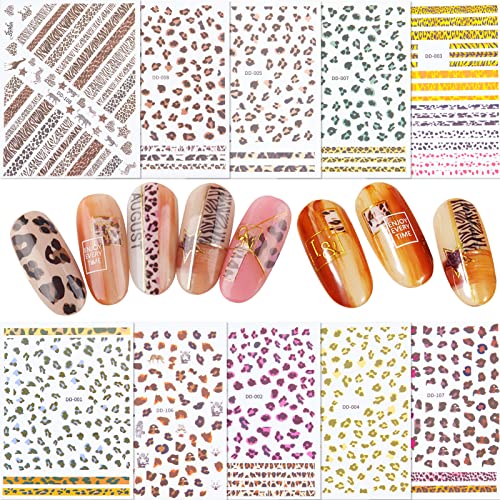 NICENEEDED 10 Sheets Leopard Print Nail Stickers - Self-Adhesive Animal Print Nail Decals for Manicure, Silver Nail Art Accessories for Women & Girls - Perfect for Parties, Salons, and DIY Nail Designs