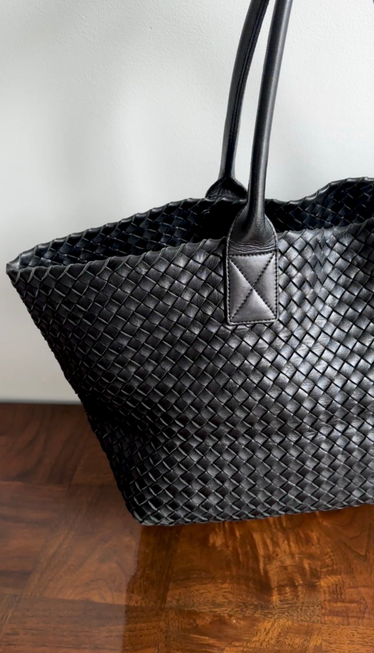 Bottega Veneta Black Intreccio Leather Cabat MM Tote Bag for Women - Luxury Designer Handbag for Work, Travel & Everyday Use