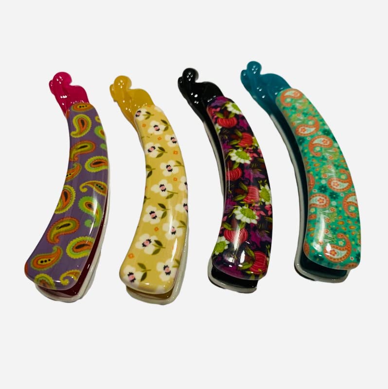 BAKEFY Small Plastic Banana Hair Clips for Women & Girls - Stylish Hair Clutch Claws, 4-Pack Multicolor - Perfect for School, Work, Parties & Everyday Hairstyles
