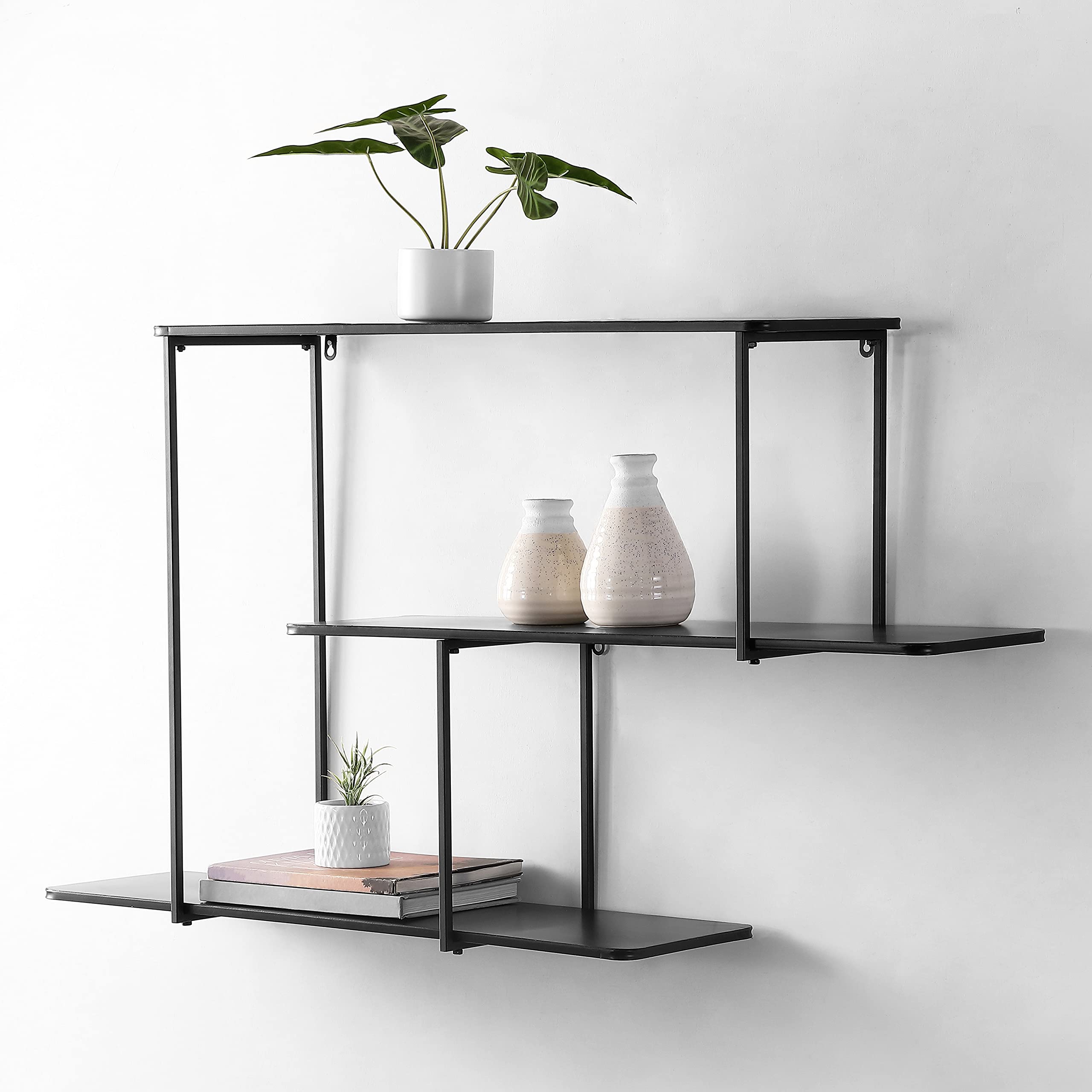 SAFAVIEH Home Collection Anthe Modern Black Floating 3-Tier Display Wall Shelf - Stylish Storage for Living Room, Bedroom & Office Decor