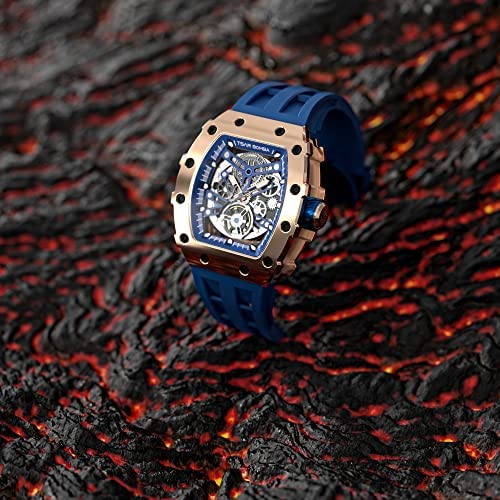 Luxury Men's Automatic Mechanical Watch - 50M Waterproof Japanese Movement Square Wristwatch with Fluorine Rubber Strap & Luminous Dial - Elegant Gift for Him - Perfect for Business, Formal Events & Everyday Wear