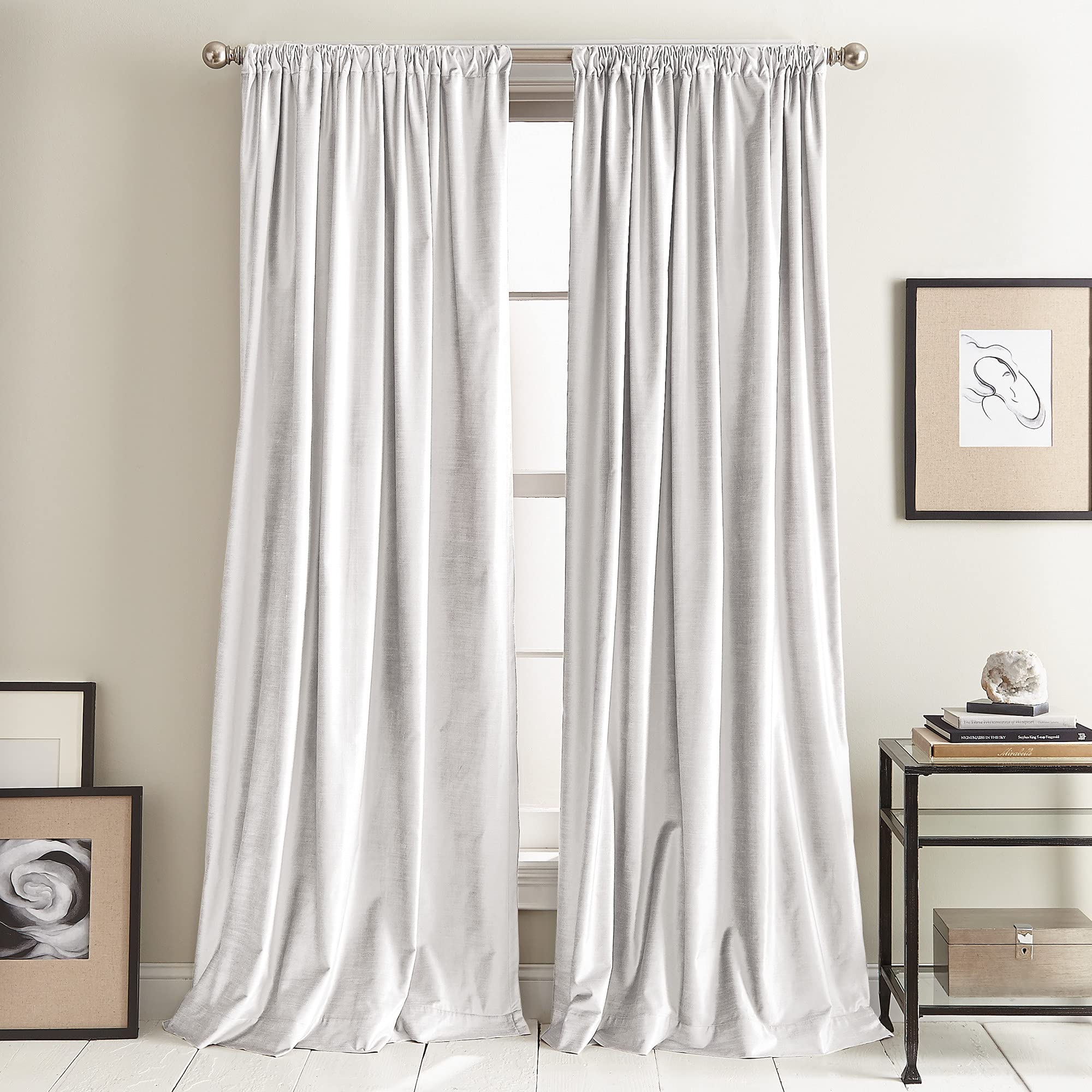DKNY Modern Knotted Velvet Lined Curtain Panels (Pair) - 96 Inch Winter White Window Drapes for Living Room & Bedroom Blackout Treatment