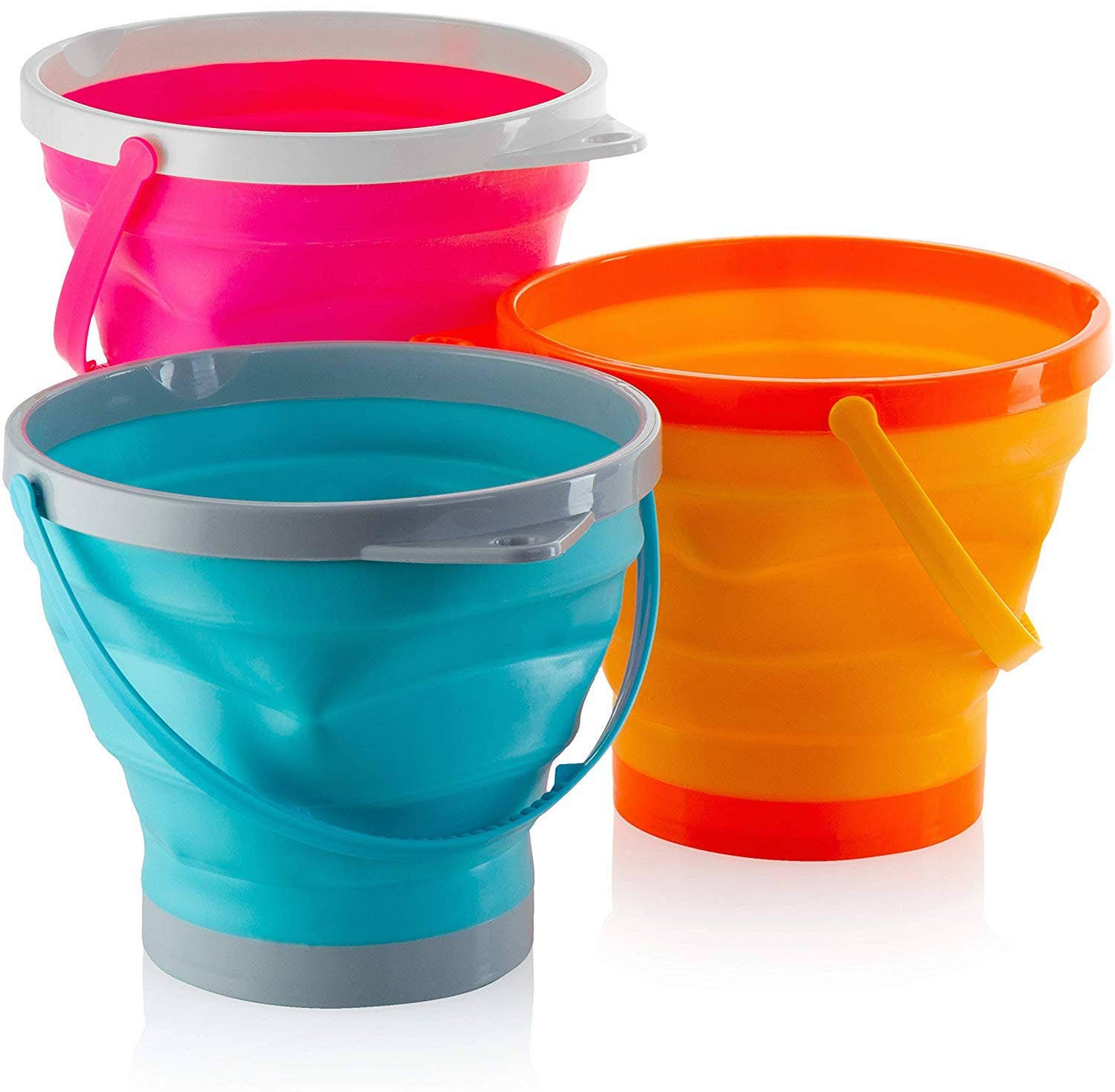 3-Pack Large Foldable Collapsible Buckets - 1.5 Gallon (5L) Multi-Purpose Pail for Beach, Camping, Fishing | Water & Food Storage, Pet Bowls for Dogs & Cats | Portable for Outdoor Activities, Gardening, Car Washing & Emergency Use