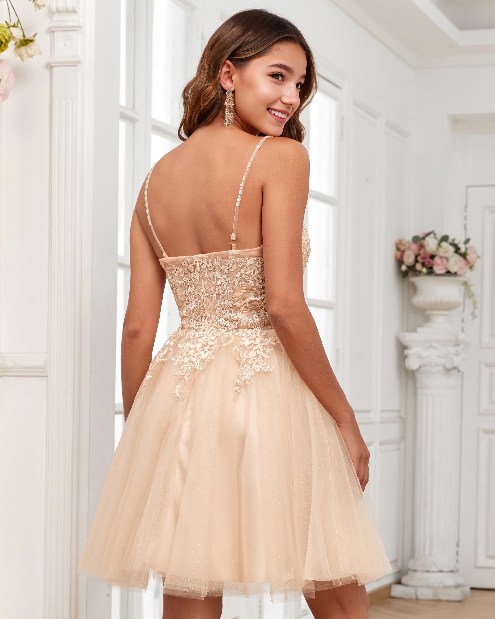 JAEDEN 2025 Short Prom Dress with Lace - Elegant Homecoming & Quinceañera Dresses for Teens, Tulle Ball Gown for Party, Dance, and Special Occasions