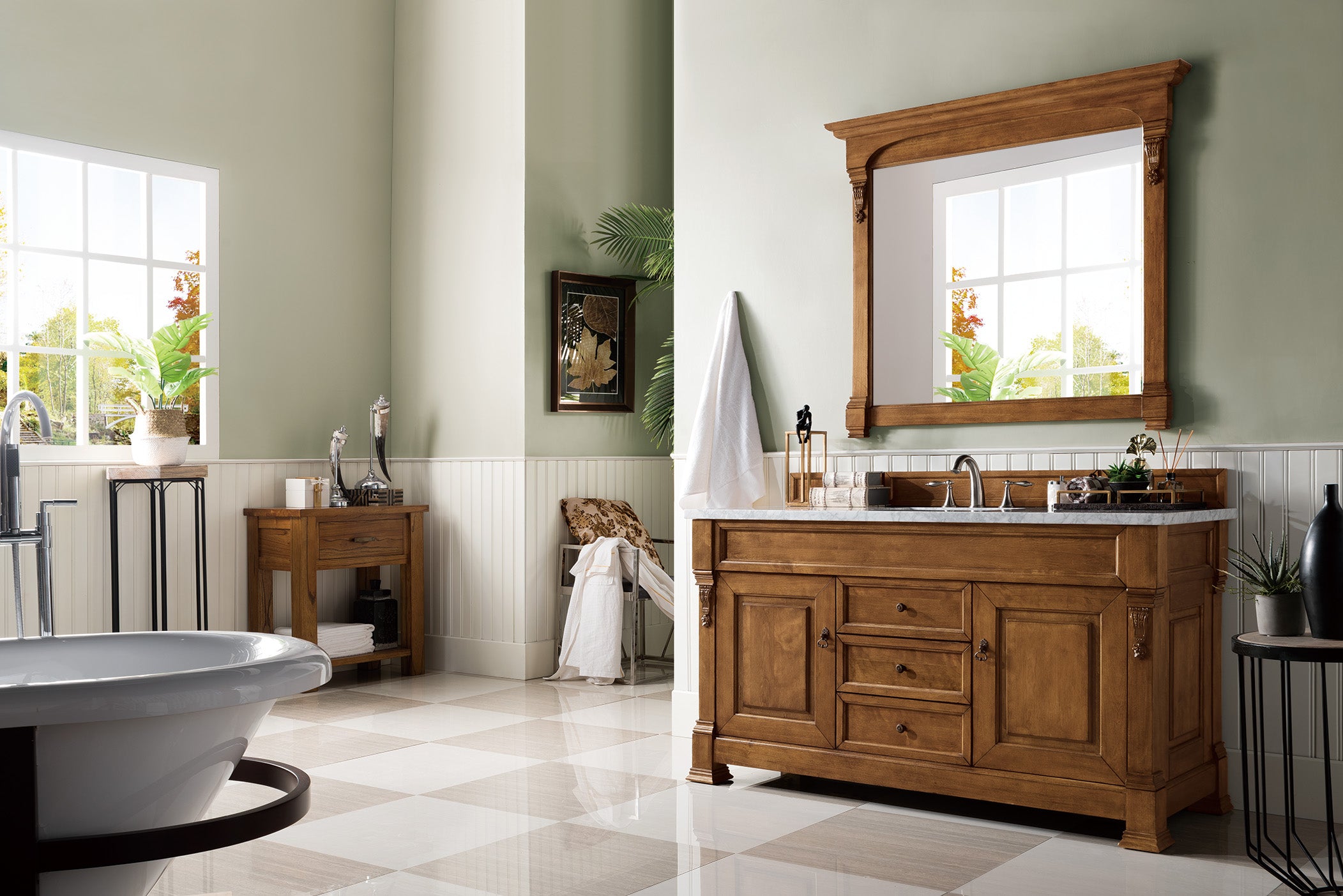 Brookfield 60 Inch Single Bathroom Vanity with Country Oak Finish & 3CM Carrara Marble Top - Perfect for Modern Farmhouse & Rustic Bathroom Designs