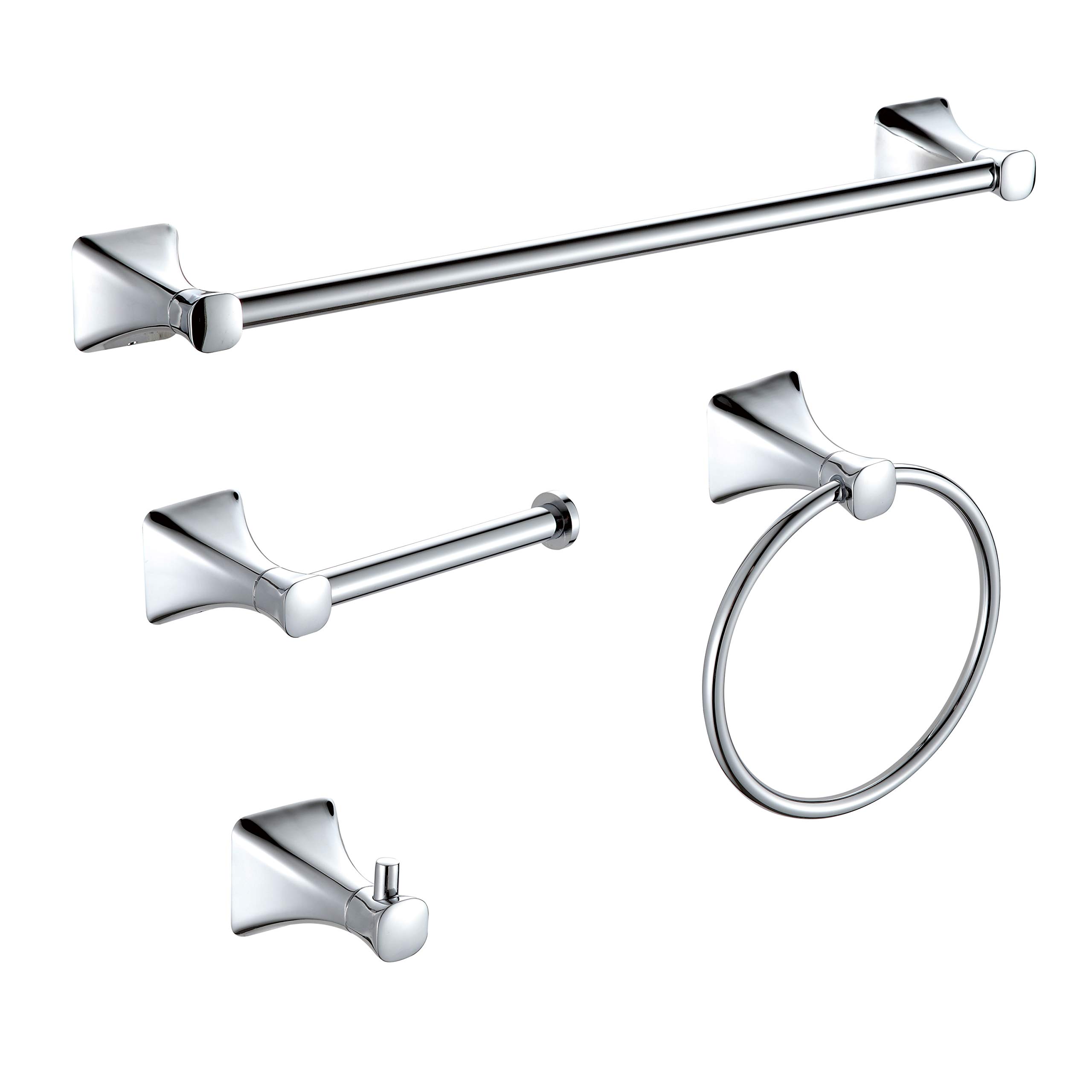 Premium 4-Piece Chrome Bathroom Hardware Set - Stainless Steel Wall Mounted Robe Hook, Toilet Paper Holder, Towel Ring & 18