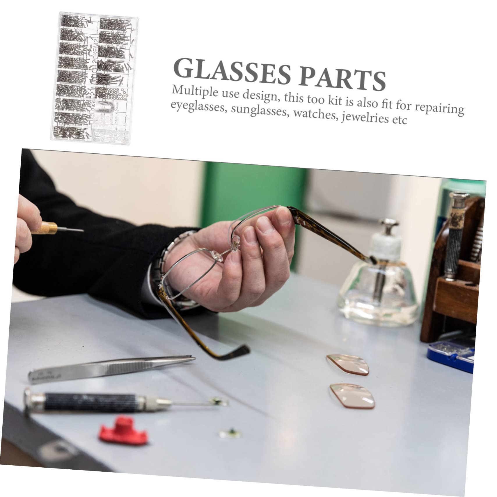 SOLUSTRE 1 Set Glasses Repair Kit - Includes Screws, Nose Pads, Sunglass Accessories & Metal Repair Tools - Perfect for Fixing Broken Eyeglass Frames, Adjusting Nose Pads & Sunglass Maintenance at Home or On-the-Go