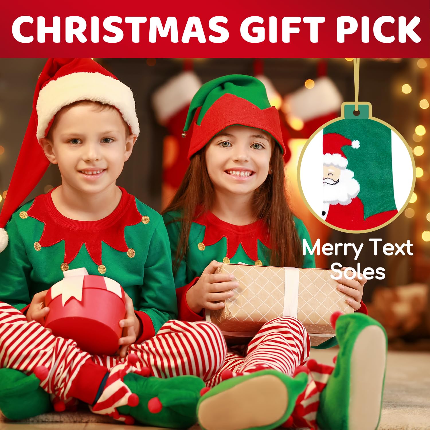 HappyPop Christmas Stocking Socks for Kids - Fun Holiday Gift Set with Greeting Card - Perfect for Secret Santa, Stocking Stuffers & Cozy Winter Celebrations