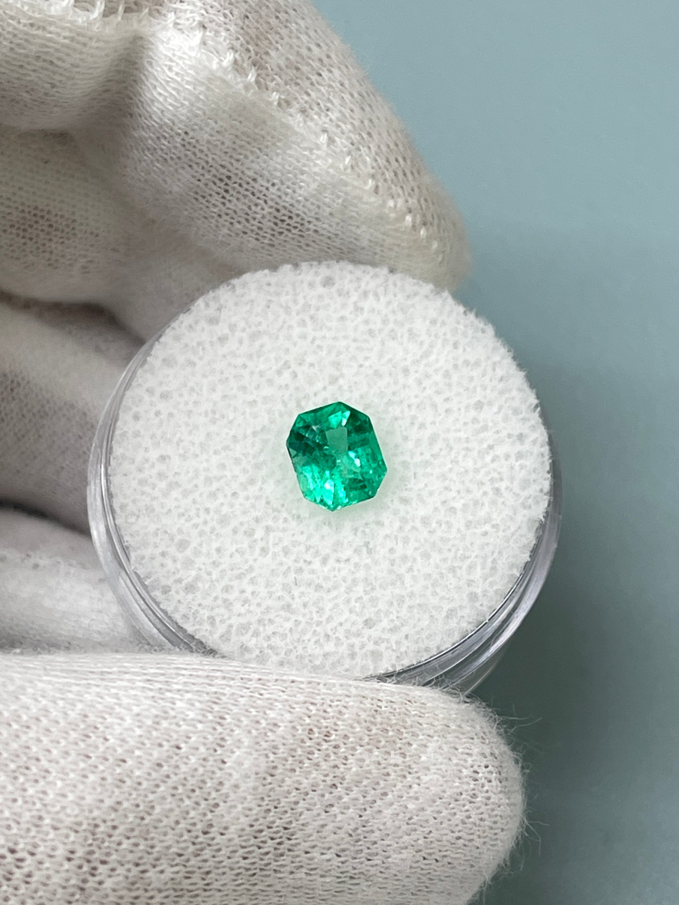 0.83 Carat 6x5mm Bluish Green Natural Loose Colombian Emerald Gemstone - Emerald Cut with Clipped Corners for Jewelry Making, Engagement Rings & Fine Collections