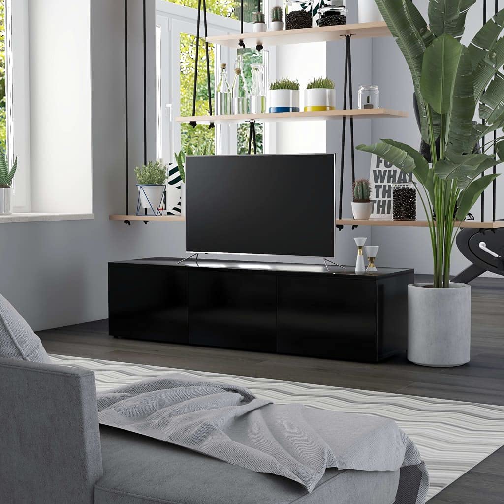 50 Inch TV Stand with Electric Fireplace - Black TV Cabinet 47.2