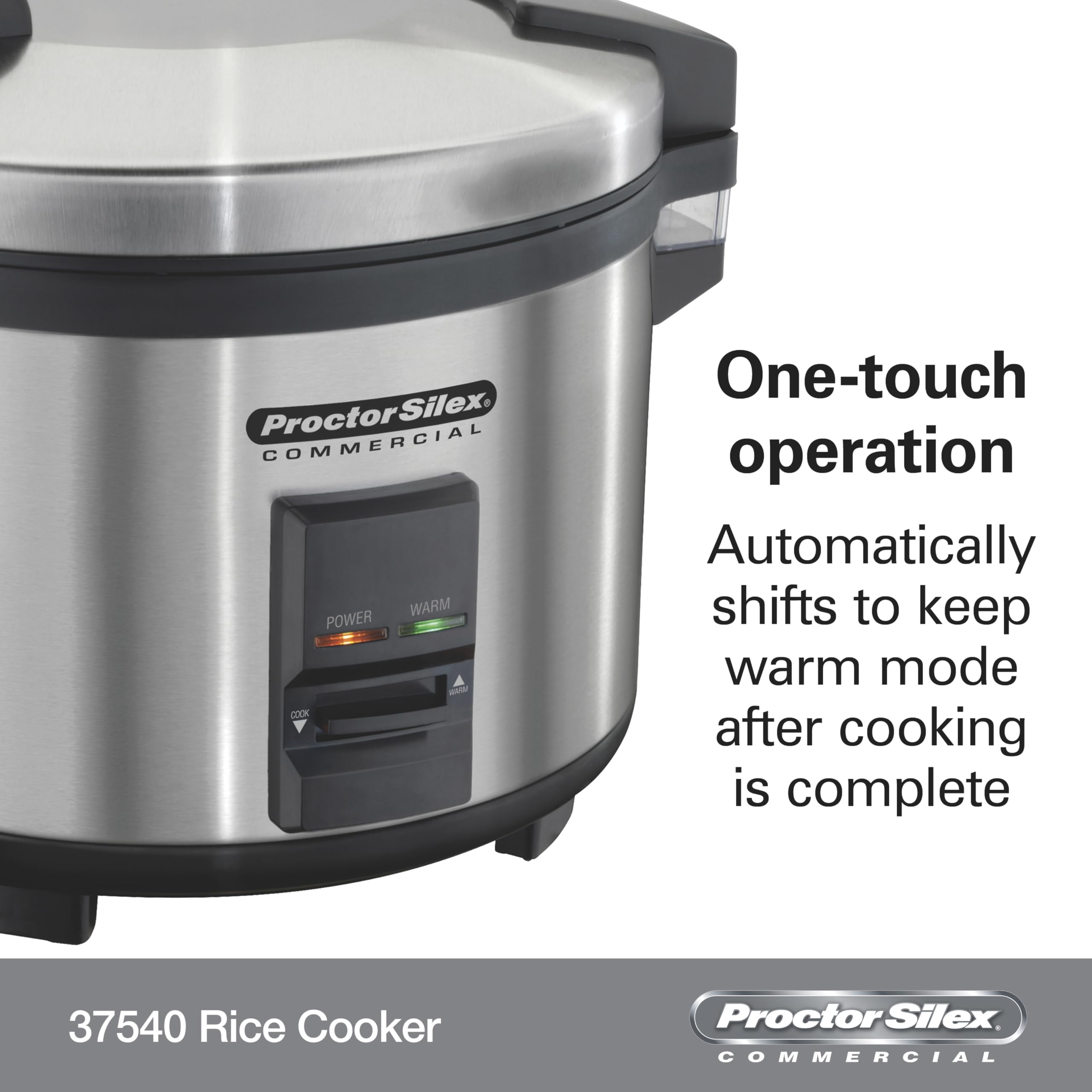 Proctor Silex Commercial 37540 40-Cup Rice Cooker & Warmer with Non-Stick Pot, Hinged Lid & Stainless Steel Housing - Perfect for Restaurants, Catering & Large Family Gatherings