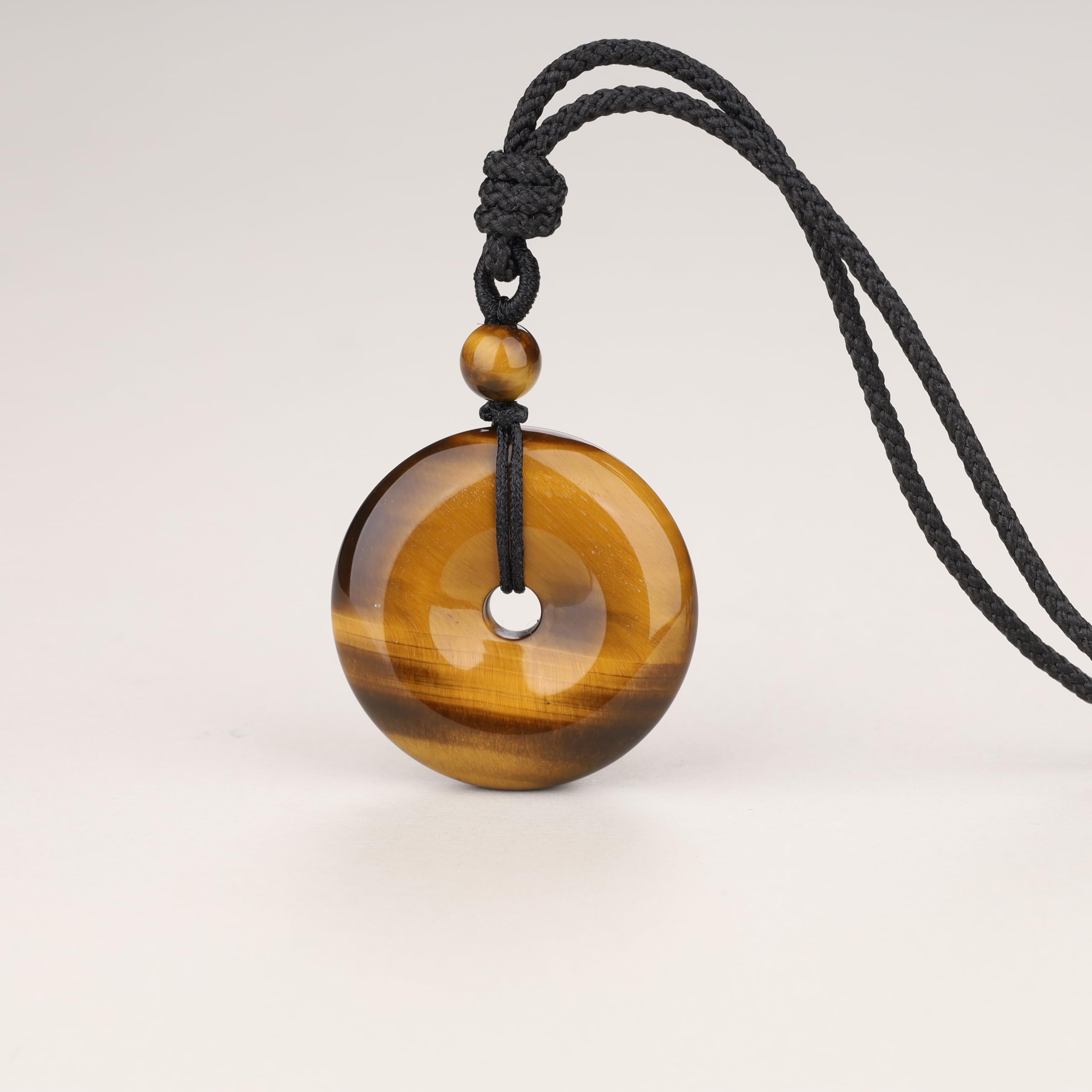 COAI Crystal Donut Necklace - Obsidian, Tiger Eye, Rose Quartz, Fluorite, Agate Gemstone Pendant - 28 Inch Nylon Cord Unisex Jewelry for Men & Women - Perfect for Meditation, Yoga, Spiritual Healing & Fashion Accessories