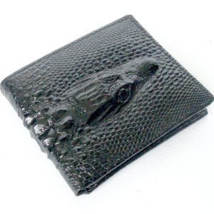 Premium Crocodile Embossed Leather Bifold Wallet for Men - Black | Slim RFID Blocking Design for Everyday Carry & Business Use