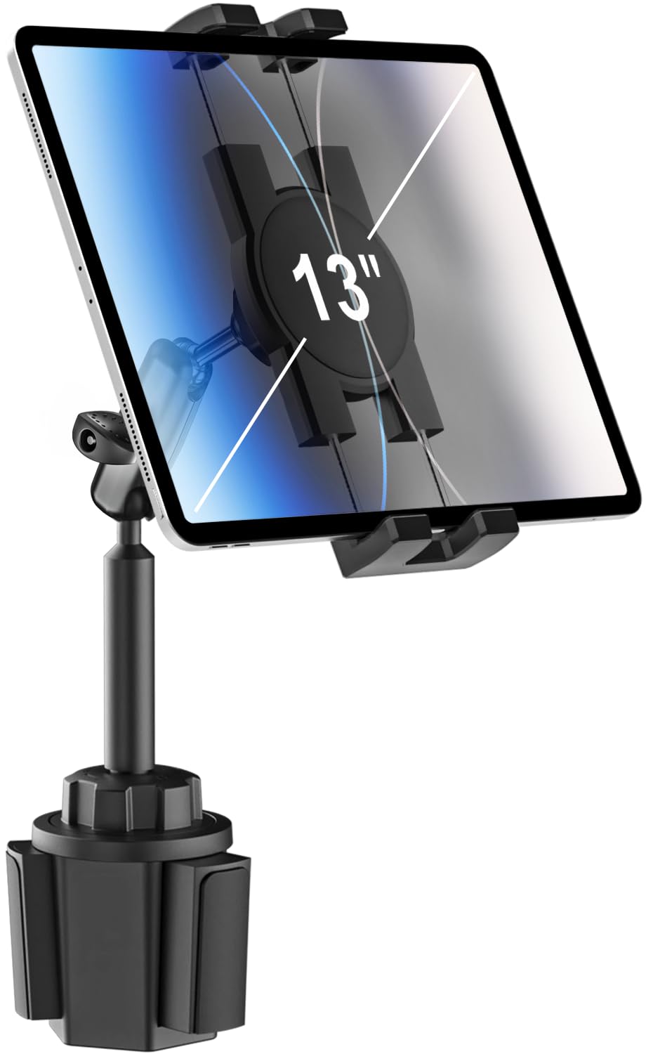 Car Cup Tablet Holder - Adjustable Metal Mount for iPad, Galaxy, Kindle (4-13