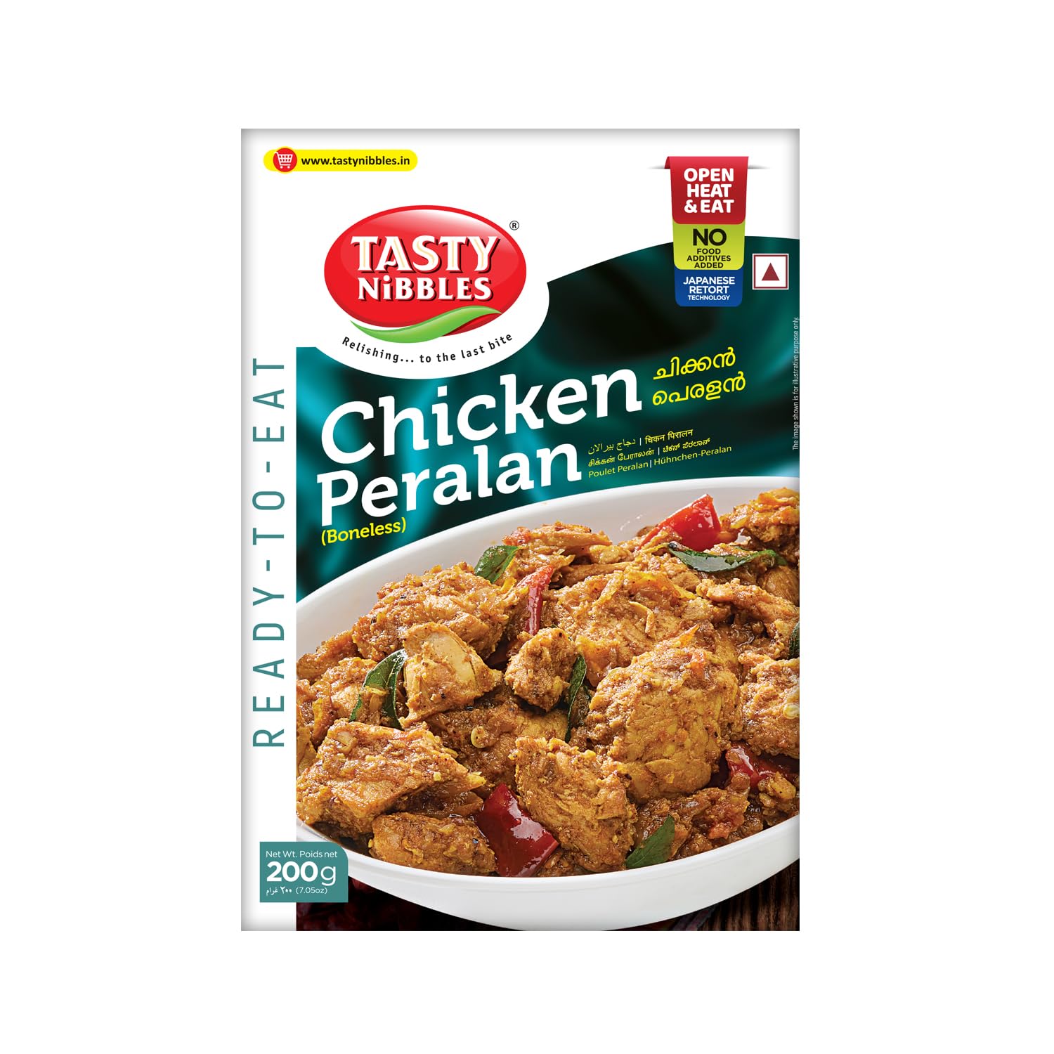 TASTY NIBBLES Ready to Eat Kerala Style Chicken - Authentic Indian Cuisine | Heat & Eat Convenience | No Preservatives | Japanese Retort Packaged 200g Pouch (Pack of 1) | Perfect for Quick Meals, Camping & Emergency Food Supply