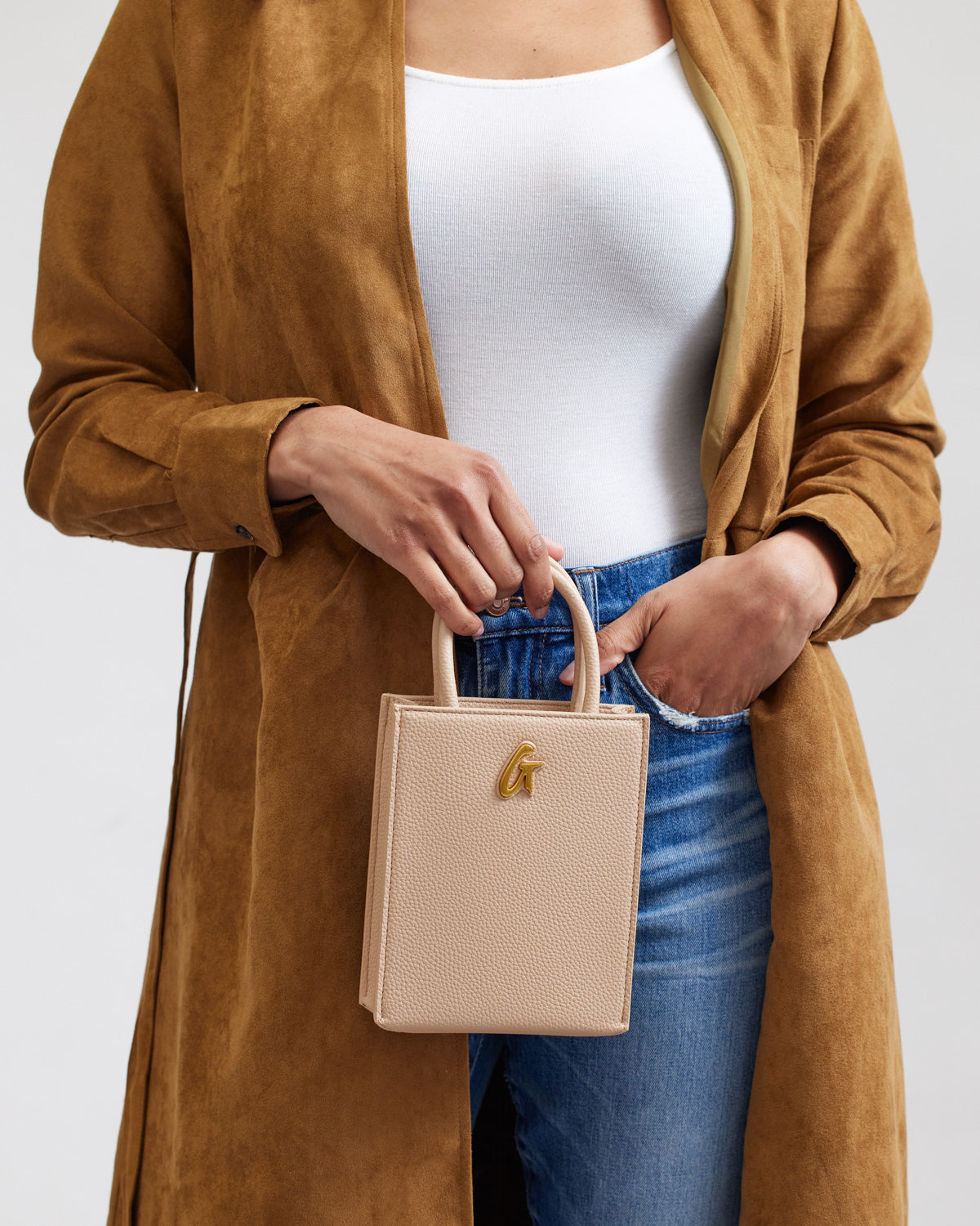 Mini Pebble Tote Bag in Nude - Stylish & Compact Handbag for Women, Perfect for Work, Travel, and Everyday Use