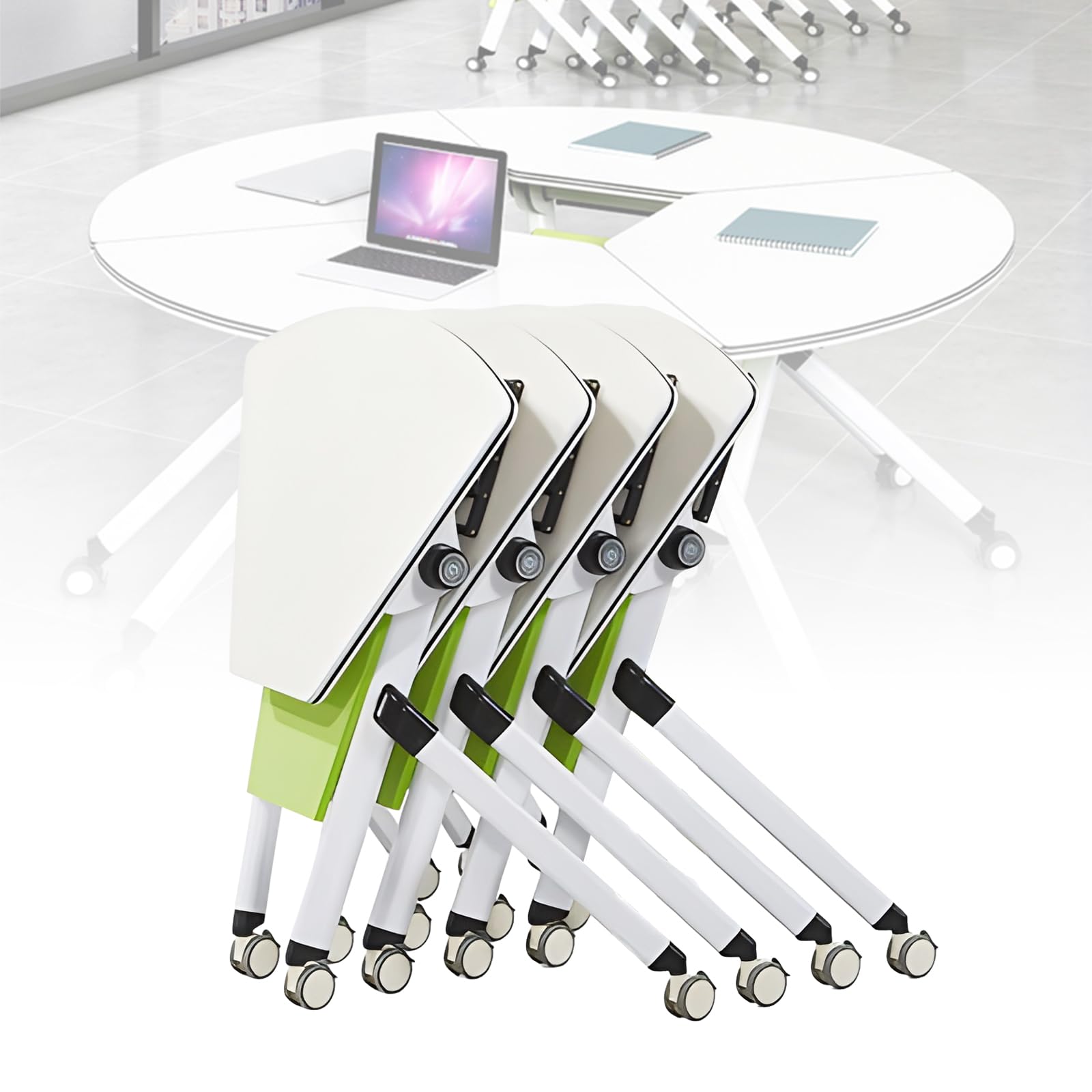 Foldable Round Conference Table with Wheels - 4-Piece Sector Shaped Meeting & Training Table for Office, Classroom, Home Study - Perfect for Seminars, Team Meetings & Collaborative Workspaces